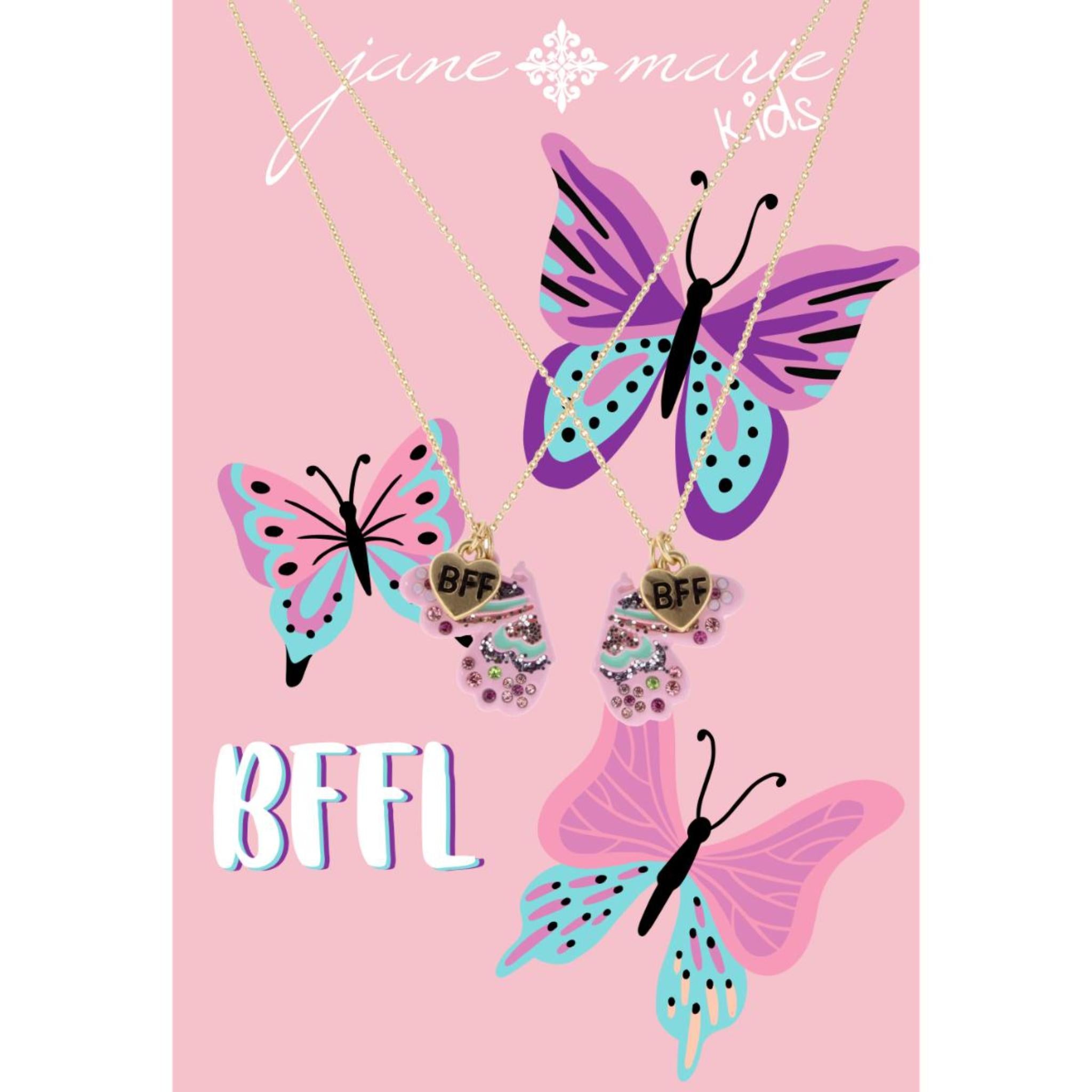 Kids 14" Gold Chain with Butterfly Halves BFF's, 3" Ext