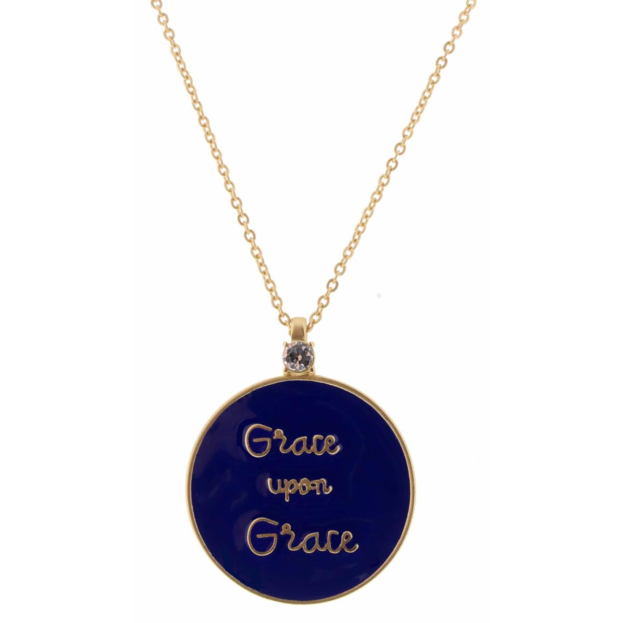 32" Navy Epoxy "Grace Upon Grace" Circle with Clear Crystal Necklace