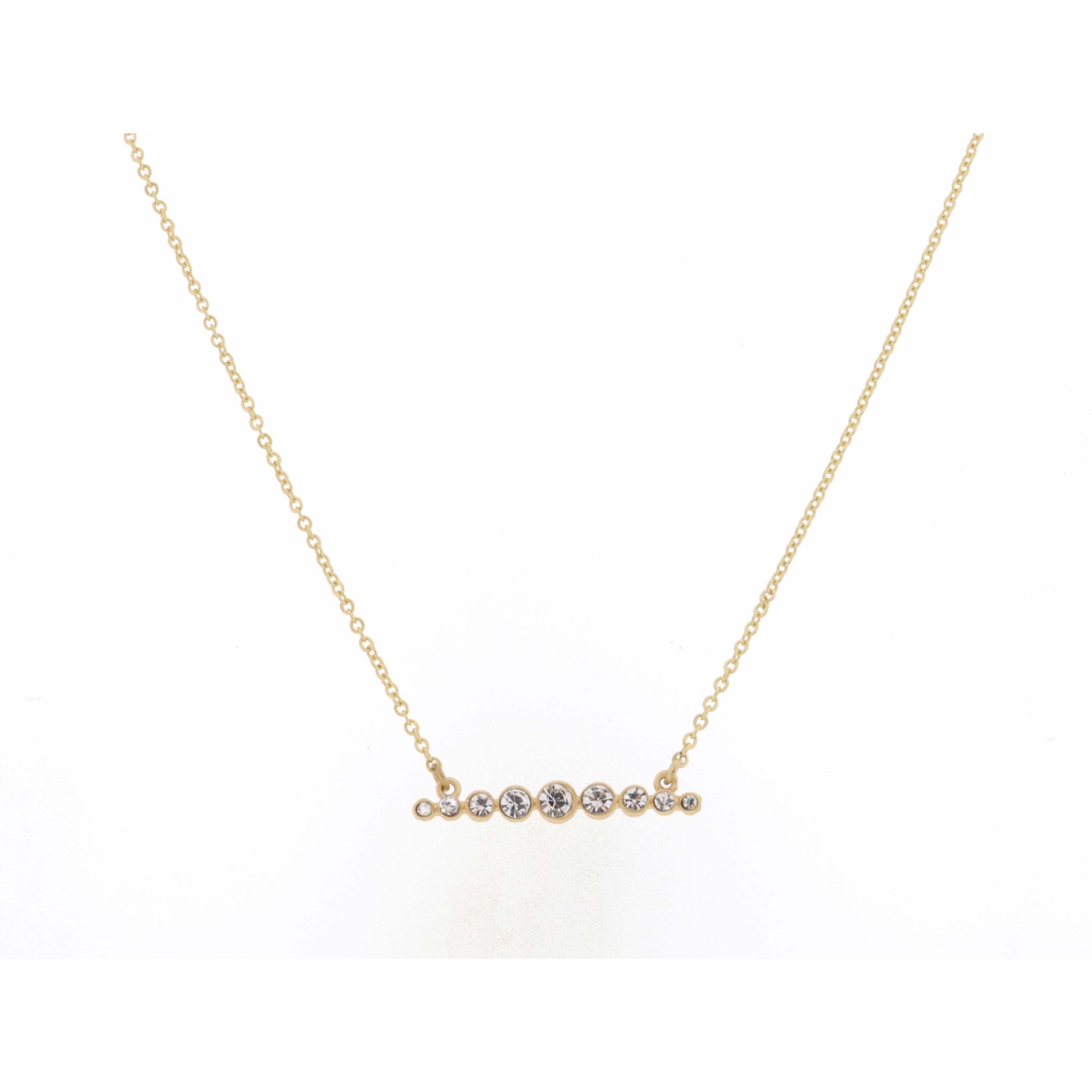 16" Clear, Straight, Circle Crystal Bar on Gold Chain Necklace , 3" Ext