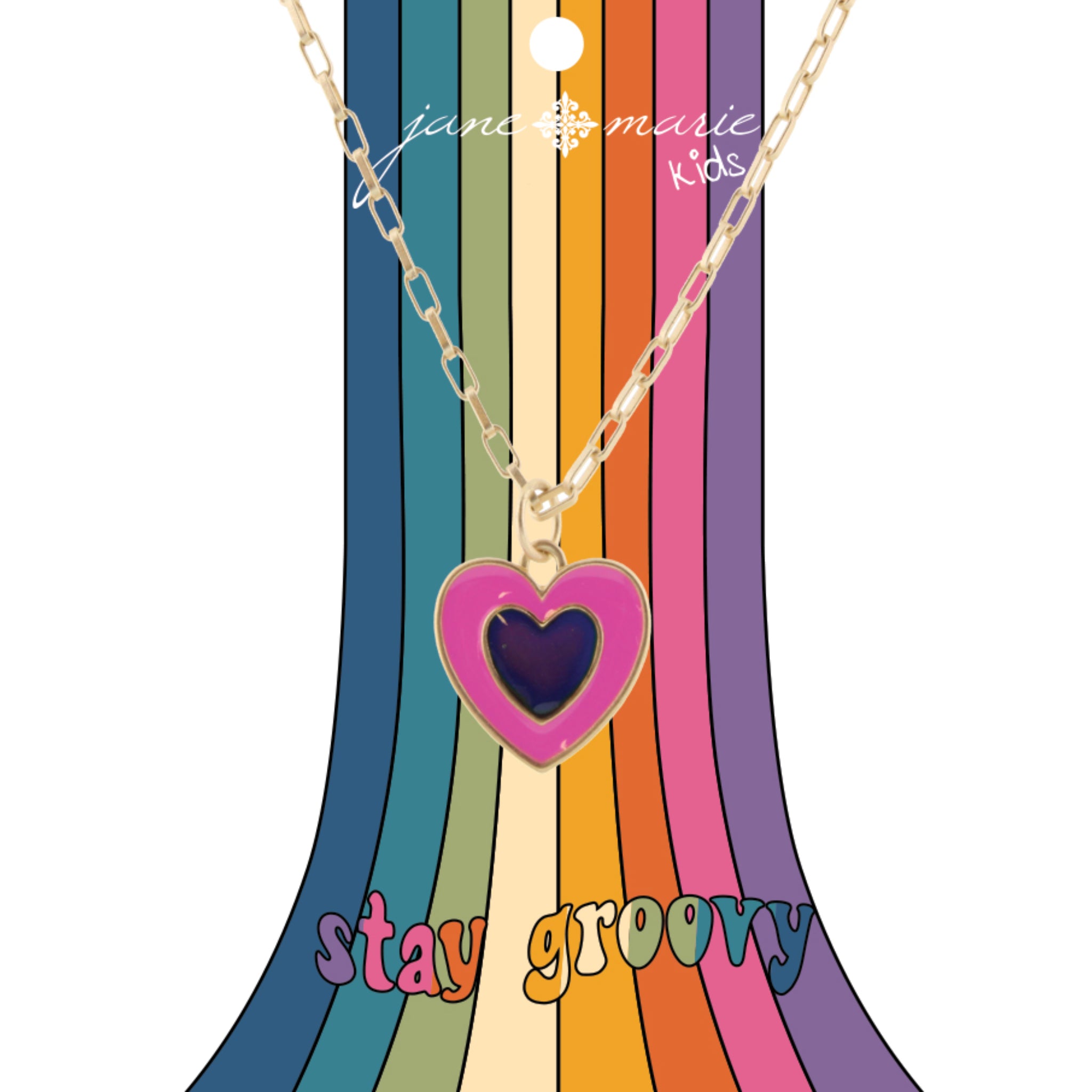 Kids 14" Pink Enamel Heart with Mood Changing Center Necklace