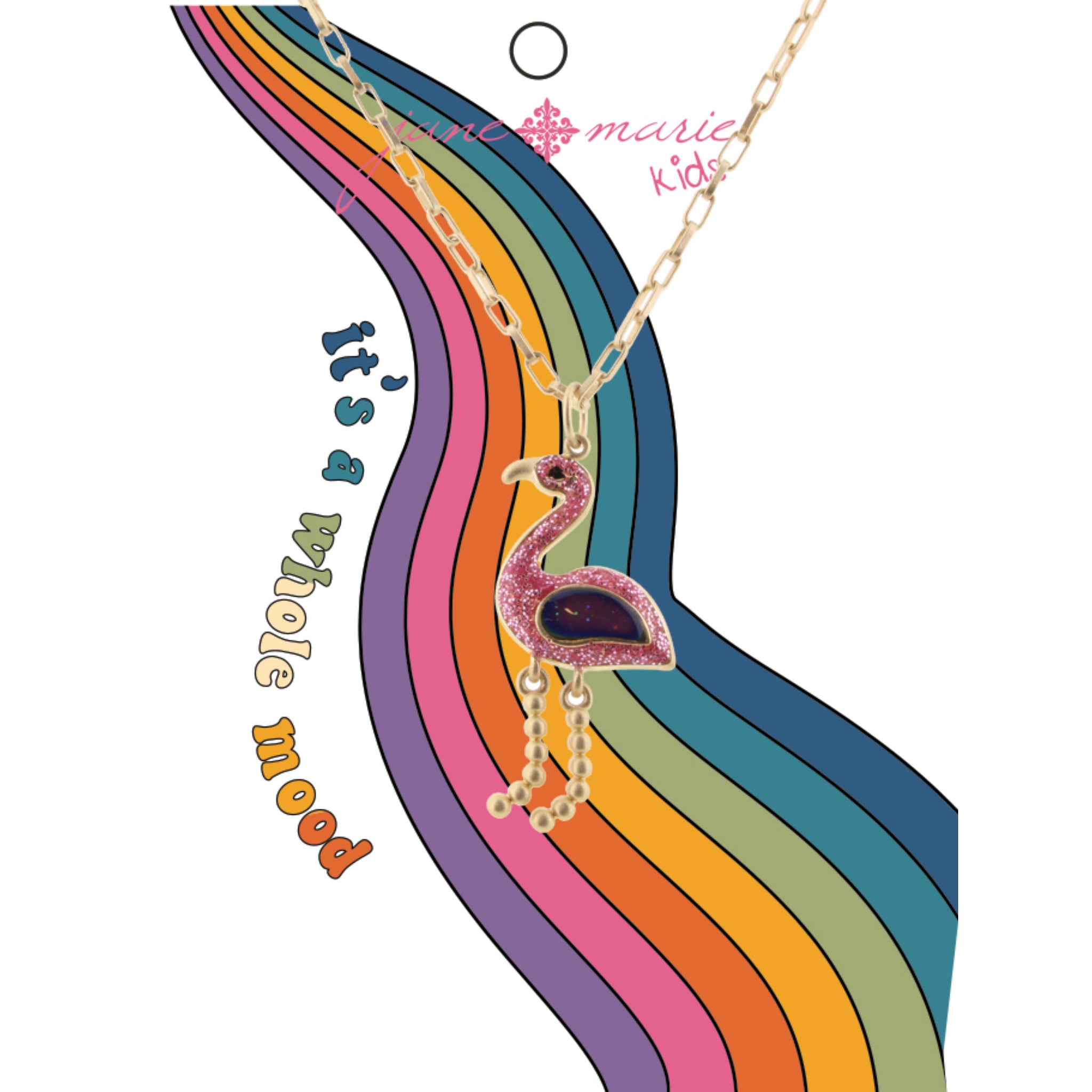 Kids 14" Pink Glitter Flamingo With Mood Changing Wing Necklace