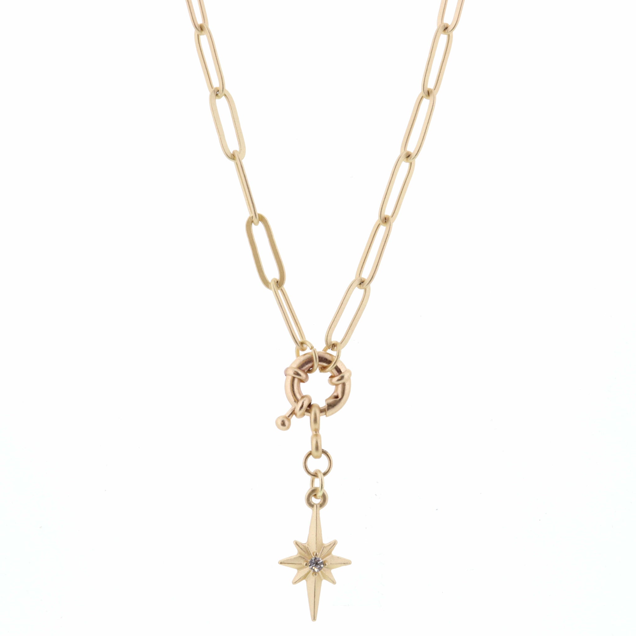 16" Gold Starburst with Spring Ring on Gold Chain Necklace, 3" Ext