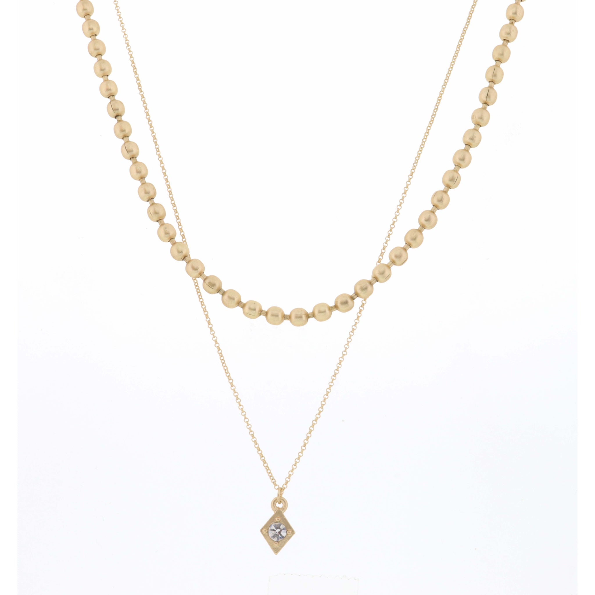 16", 18" 2 Layer Gold Bead Chain and Diamond Necklace, 3" Ext