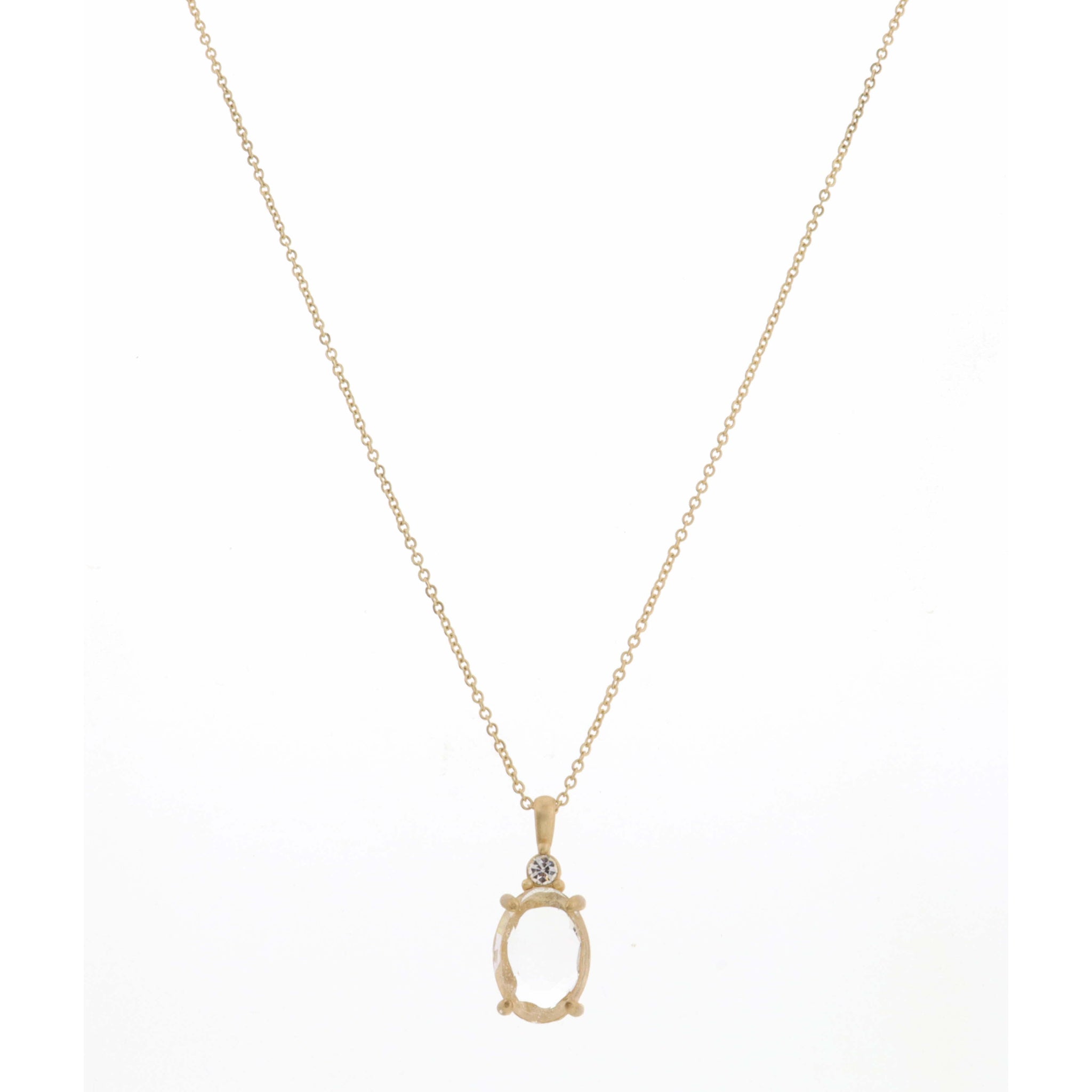 18" Mini Clear Crystal on Champagne Oval Necklace, 3" Ext