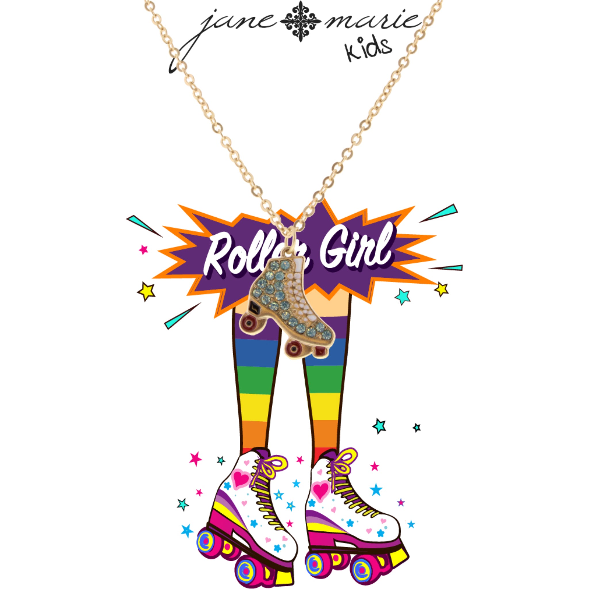 Kids 14" Crystal Roller Skate Necklace, 3" Ext
