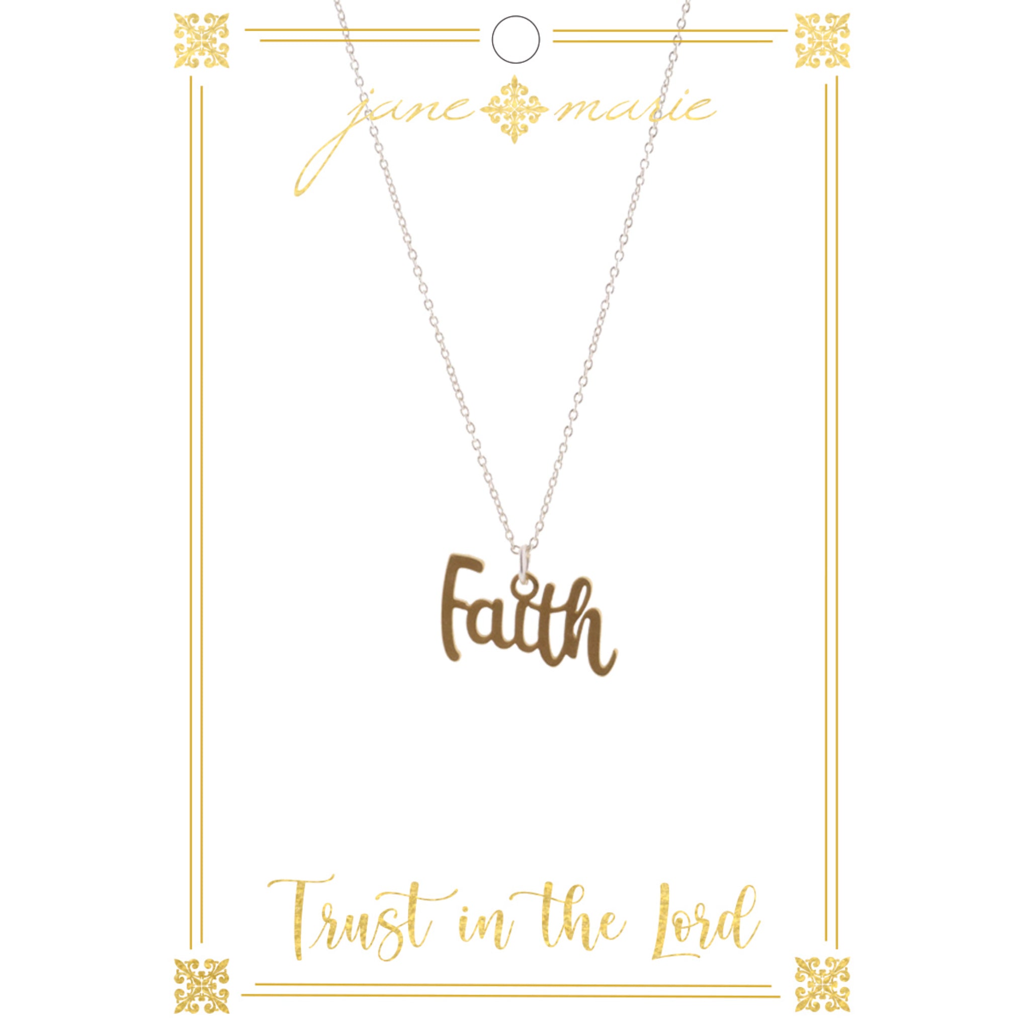 16" Faith Scripty Letters on Silver Chain Necklace, 3" Ext