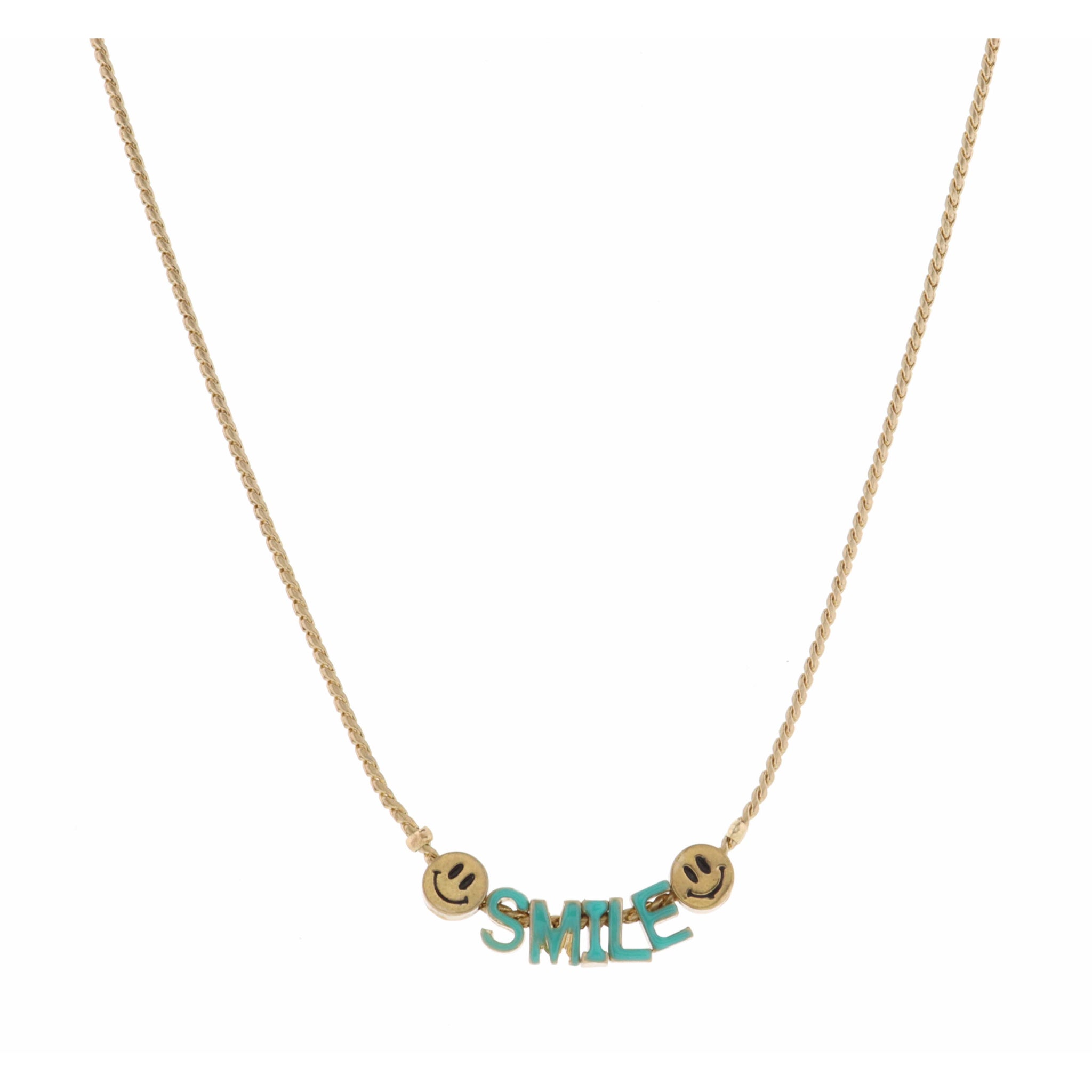 Kids 14" Turquoise "Smile" with Smiley Faces Necklace, 3" Ext