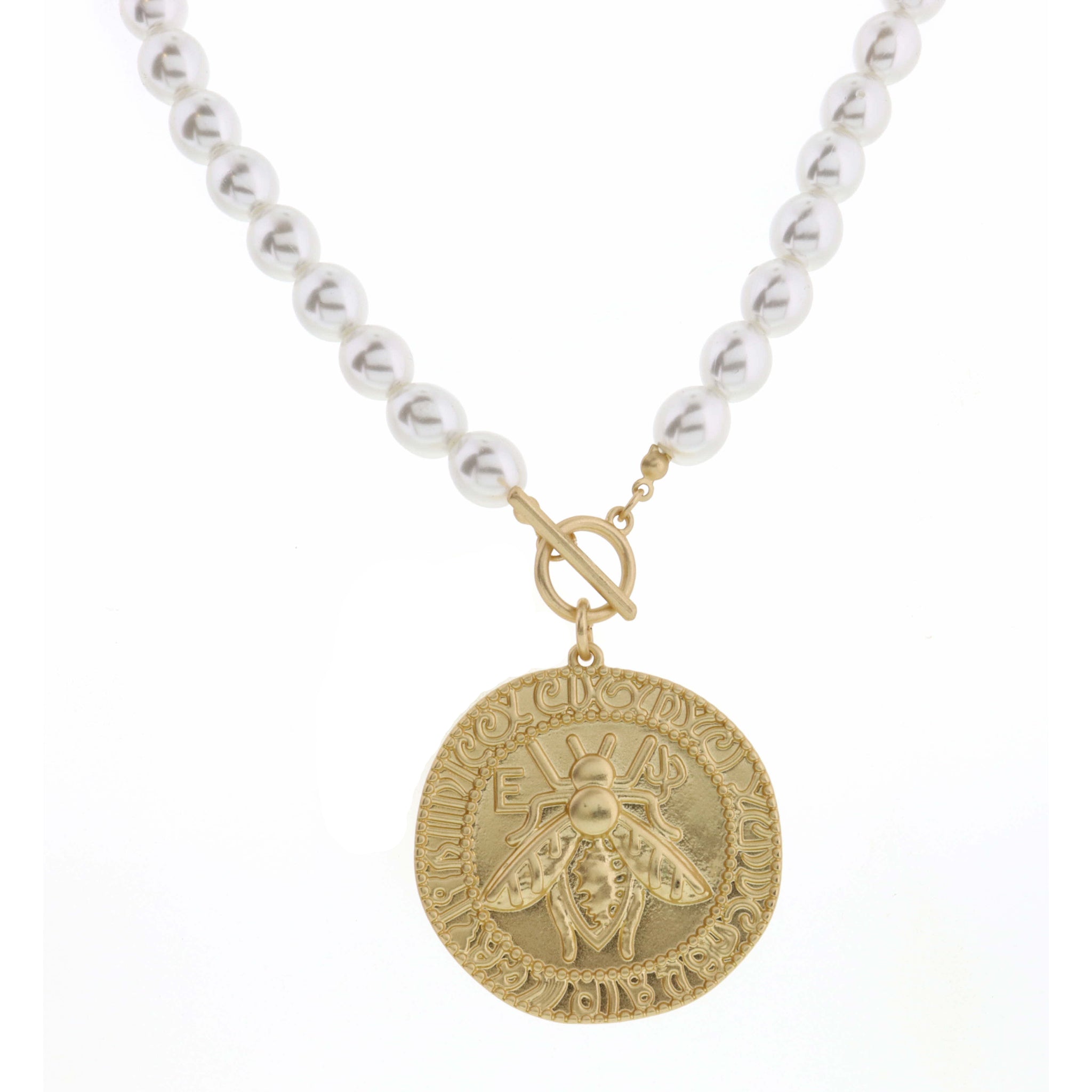 18" Gold Bee on Pearl Necklace