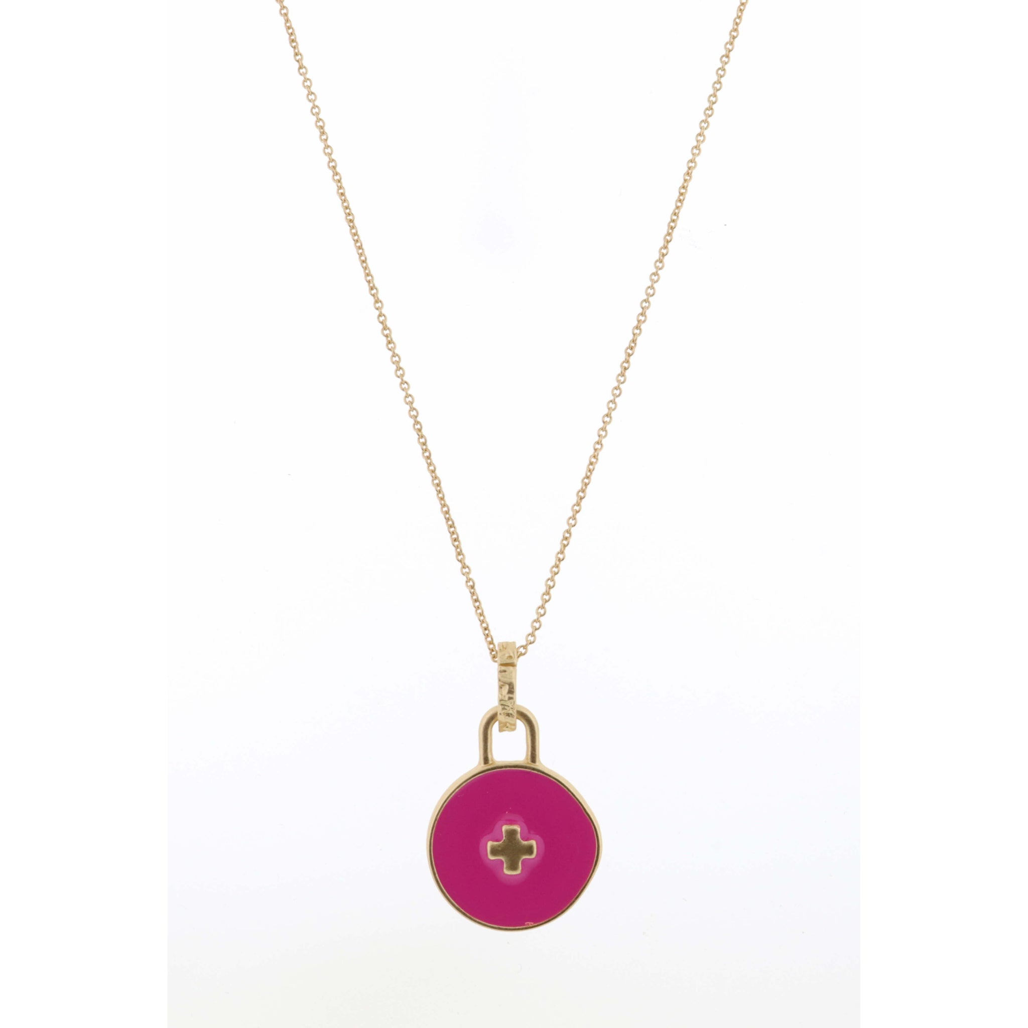 Kids 14" Hot Pink Circle with Cross Center Necklace, 3" Ext