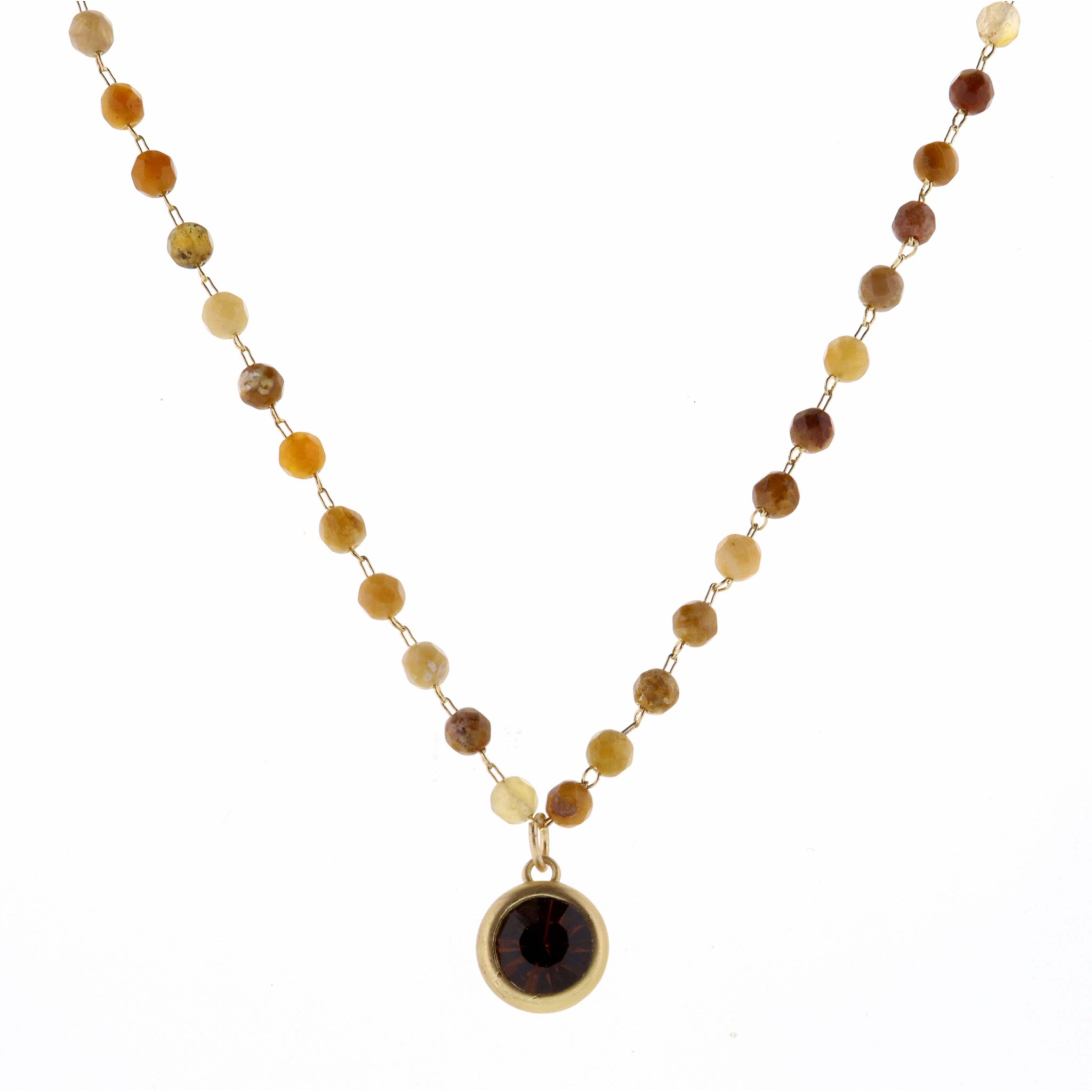 16" Faceted Ocean Jasper Stone with Topaz Encased Crystal Necklace