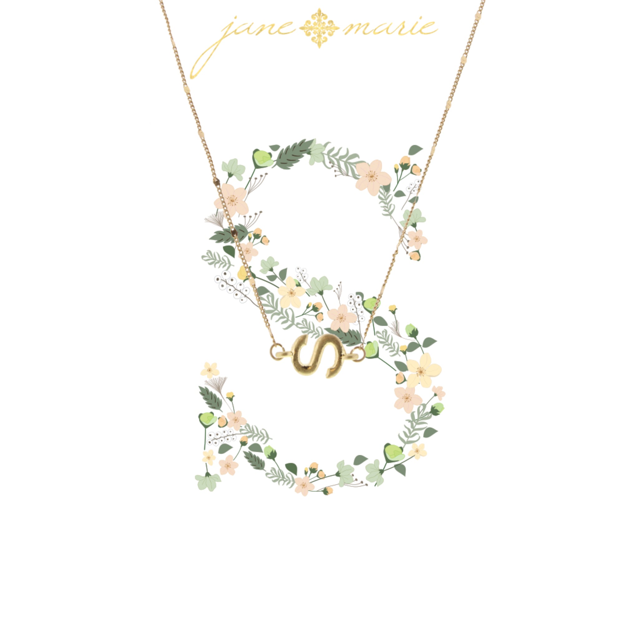 16" Block "S" Initial on Disc Chain Necklace, 3" Ext