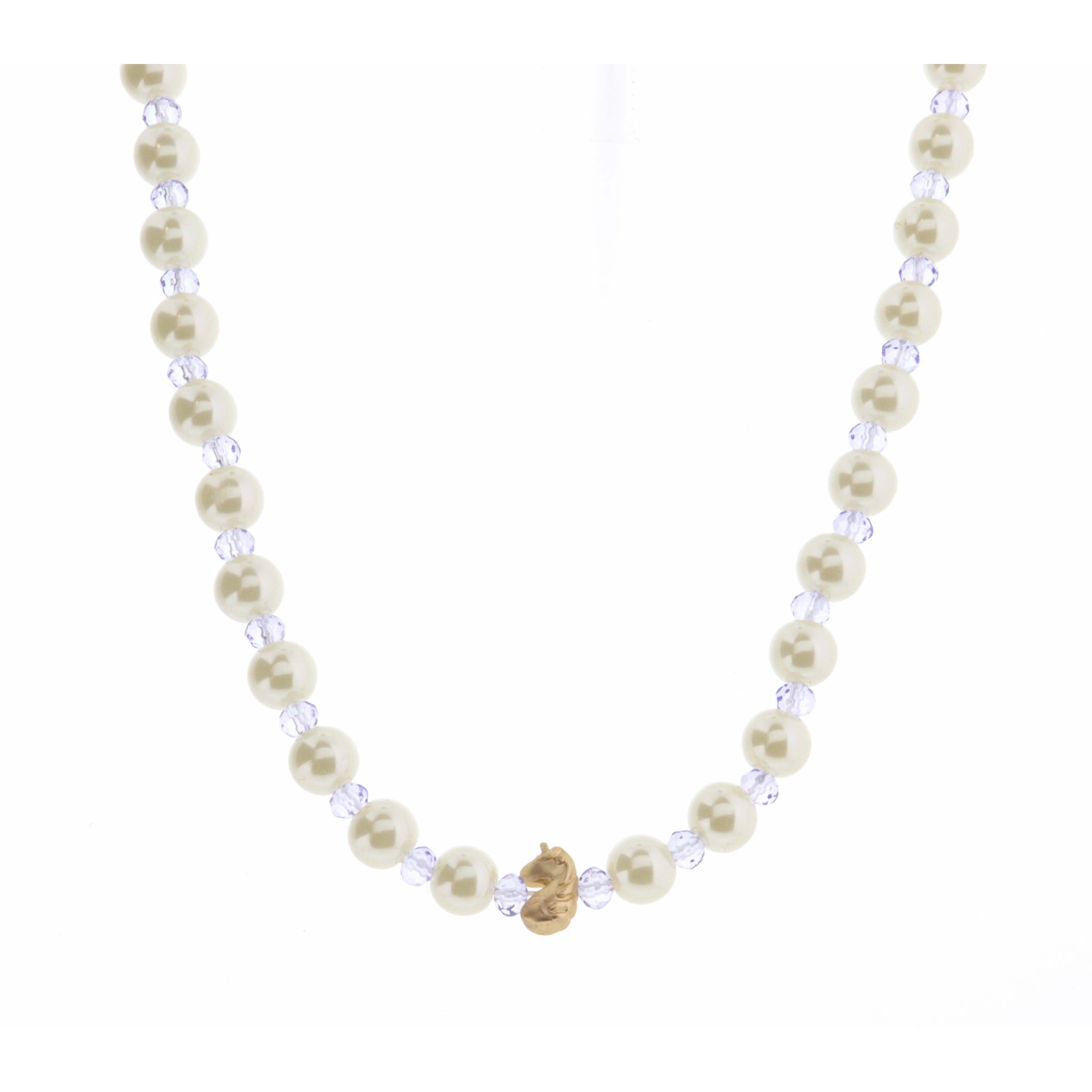 Kids 14" Pearl & Lavender Faceted with Unicorn Necklace, 3" Ext