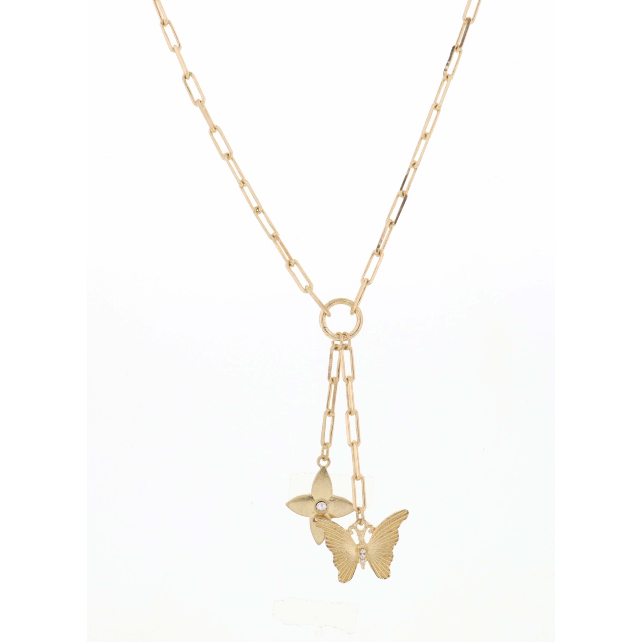 20" Gold Chain with Butterfy & Quatrefoil Necklace, 3" Ext