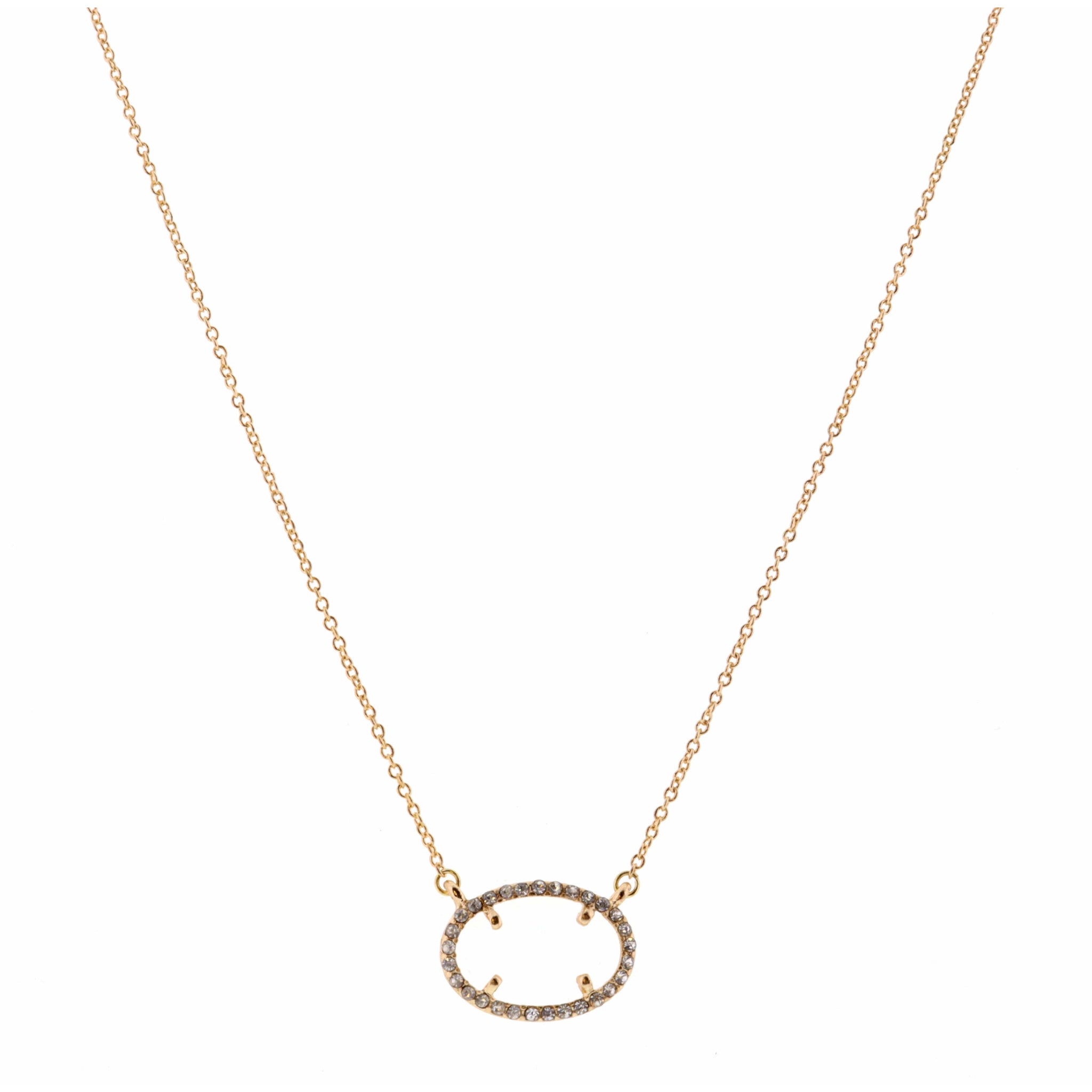 14" Clear Oval Encased in Gold & Clear Stones Necklace, 3" Ext