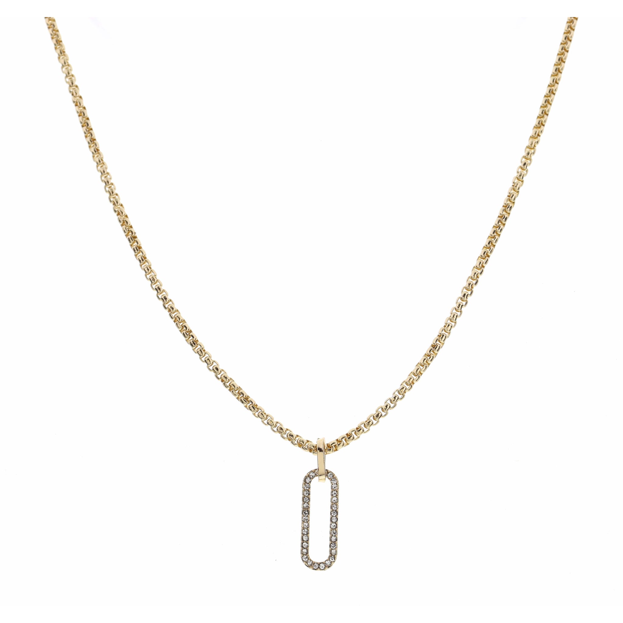 16" Box Chain with Clear Crystal Clip Drop Necklace , 3" Ext