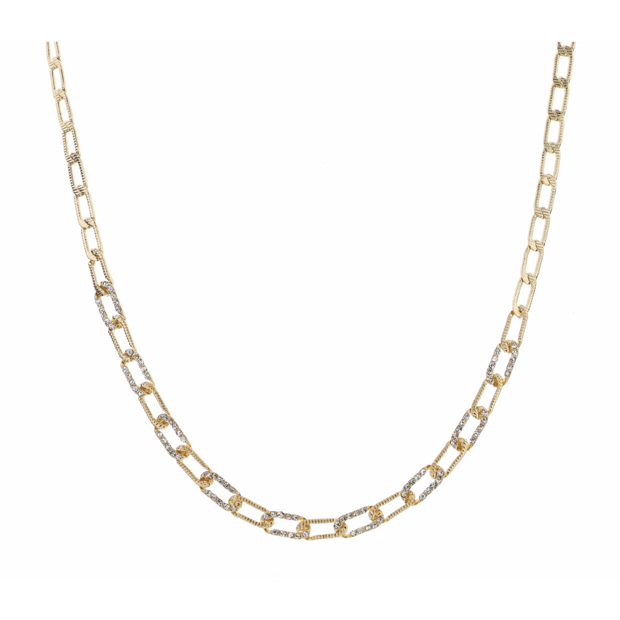 16" Thin Crystal Embellished Figaro Chain Necklace , 3" Ext