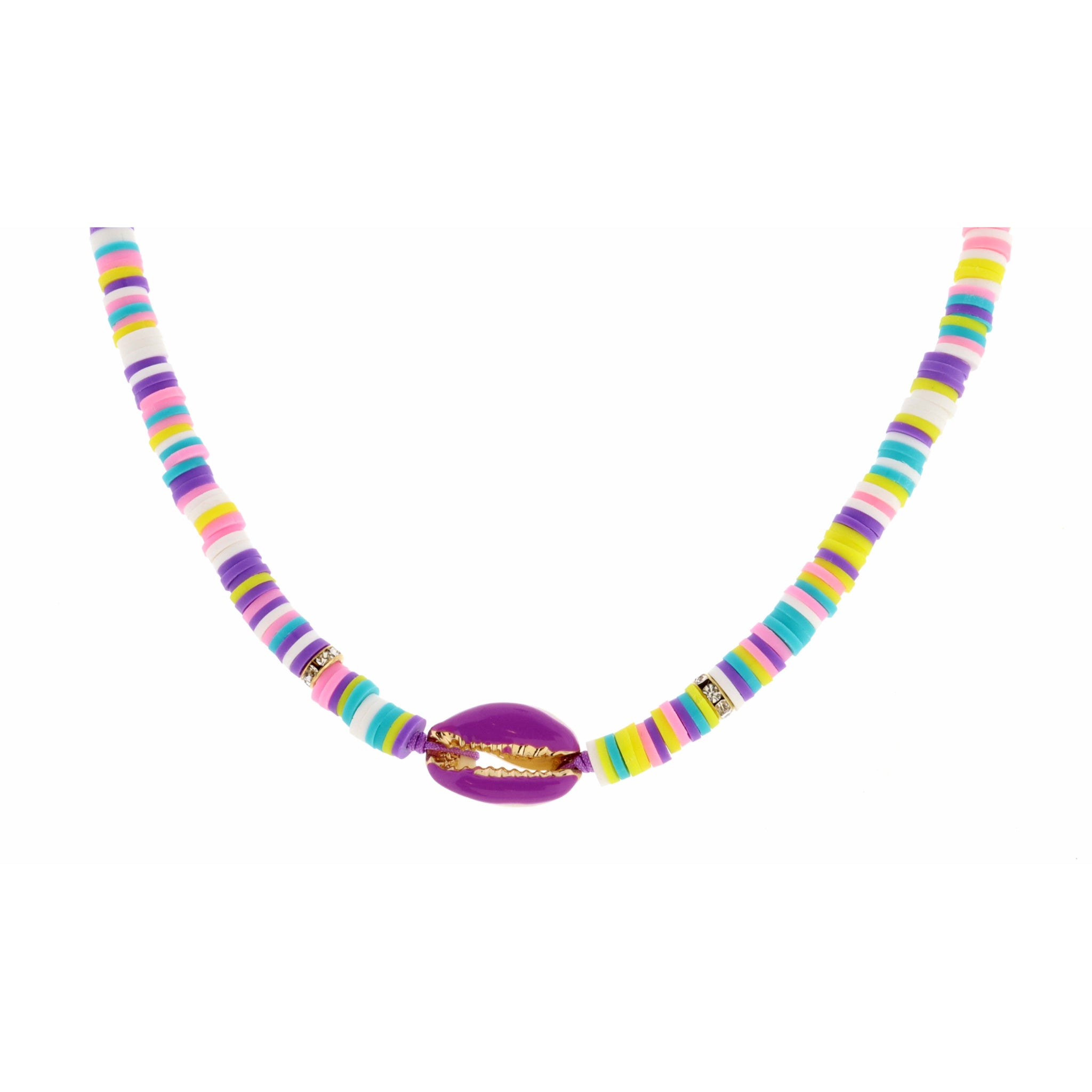 Kids 14" Purple Shell on Multi Rubber Sequins Necklace, 2" Ext