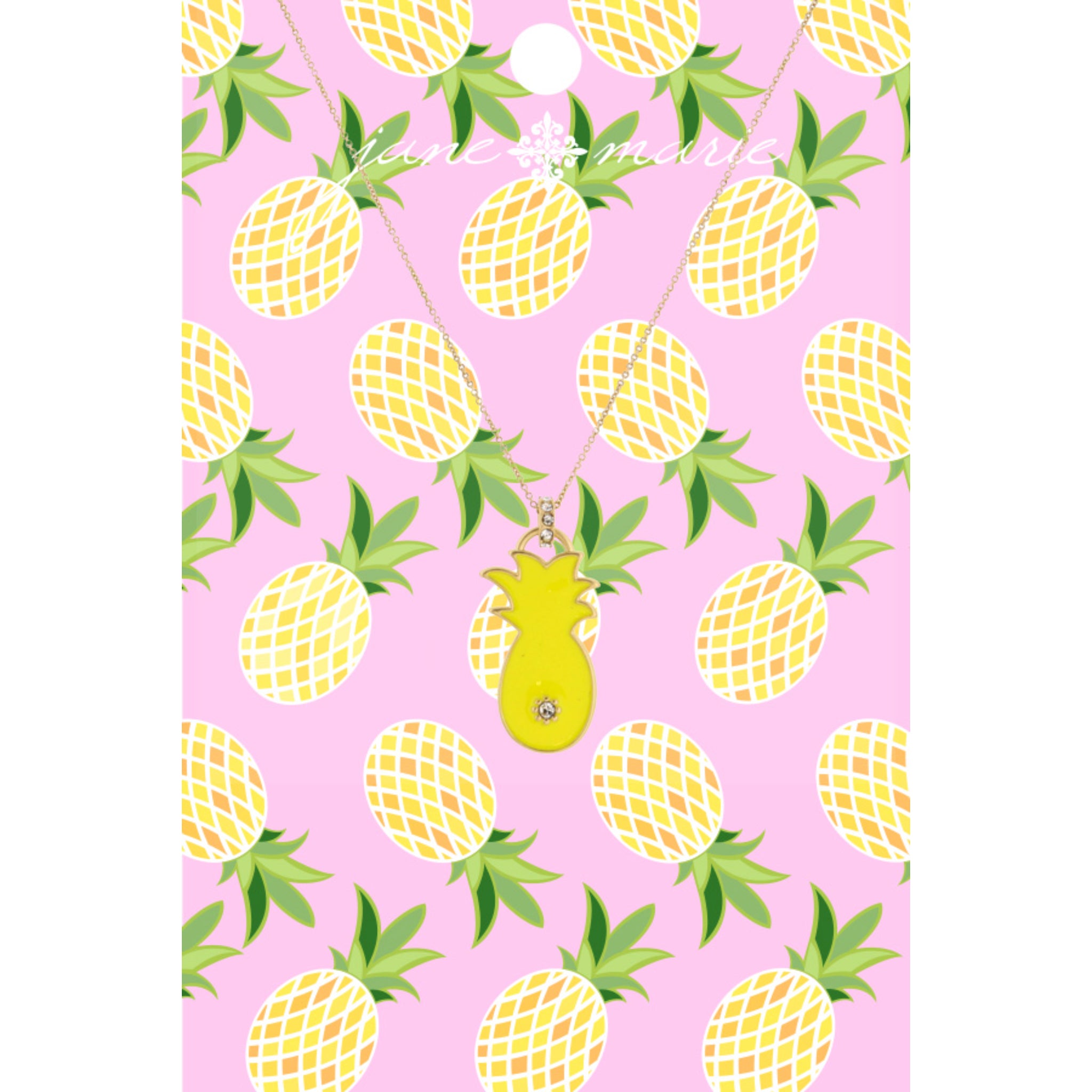 Kids 14" Yellow Pineapple with Crystal Jumpring Necklace , 2" Ext