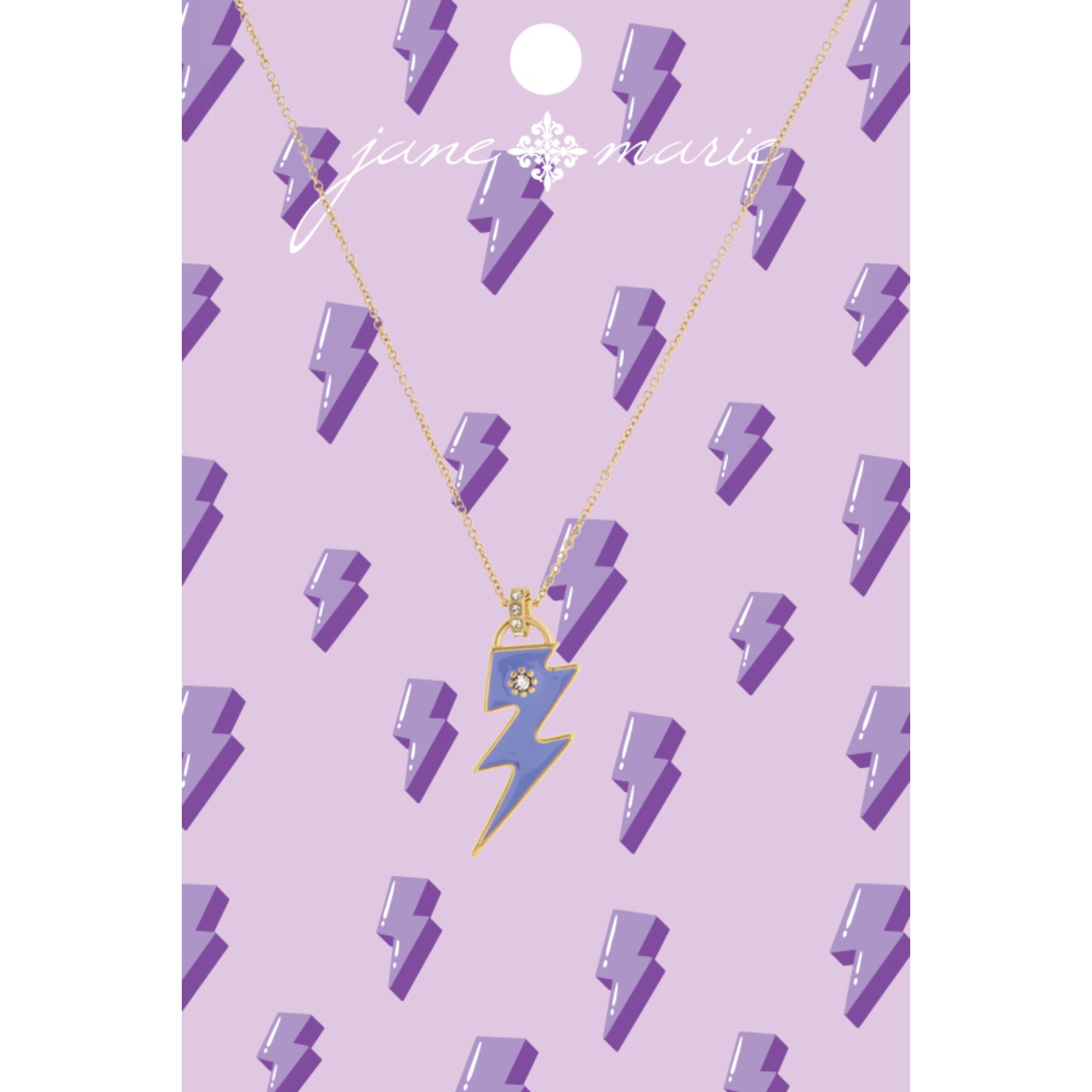 Kids 14" Purple Lightning Bolt with Crystal Jumpring Necklace , 2" Ext