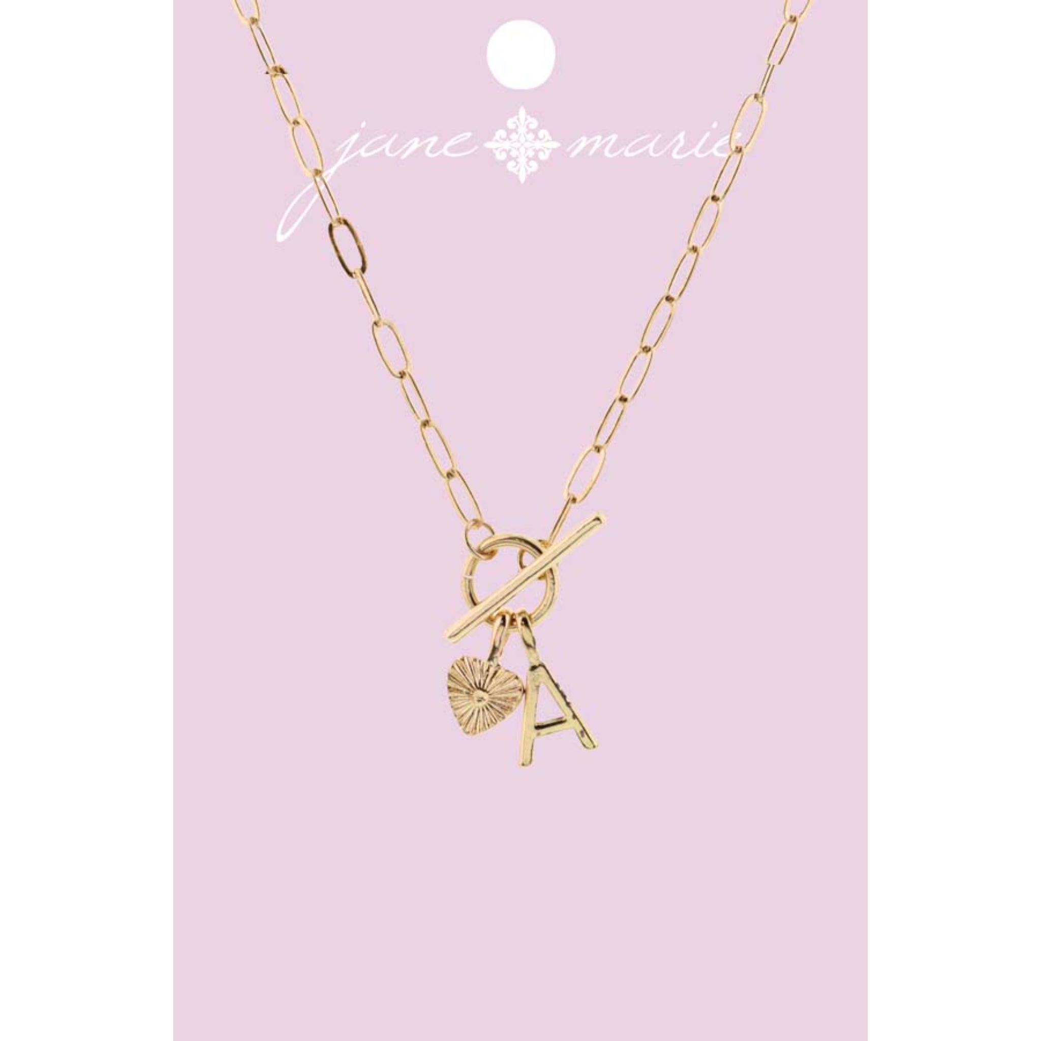 16" Gold "A" Initial with Textured Heart Necklace, .25", .50" Pendant