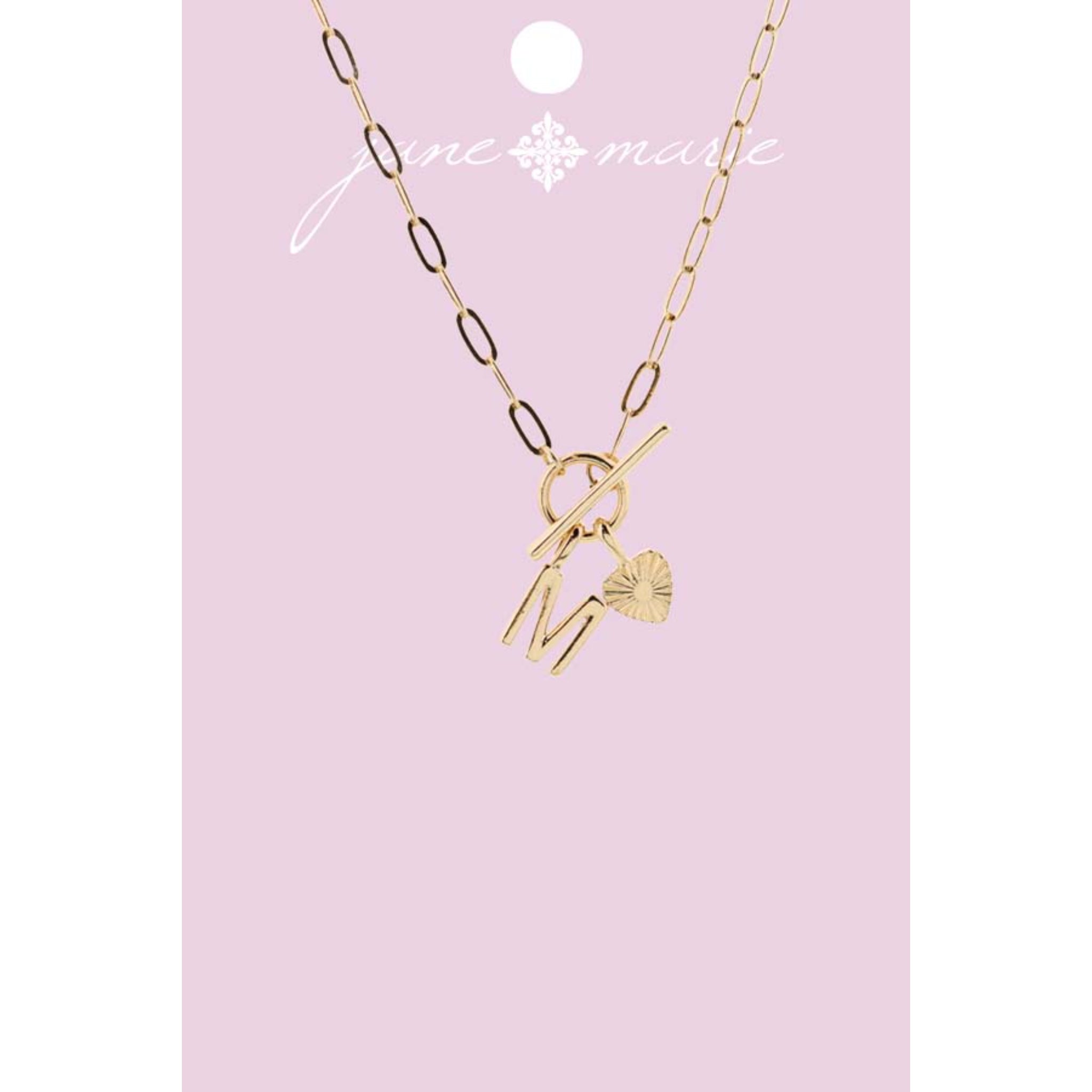 16" Gold "M" Initial with Textured Heart Necklace, .25", .50" Pendant