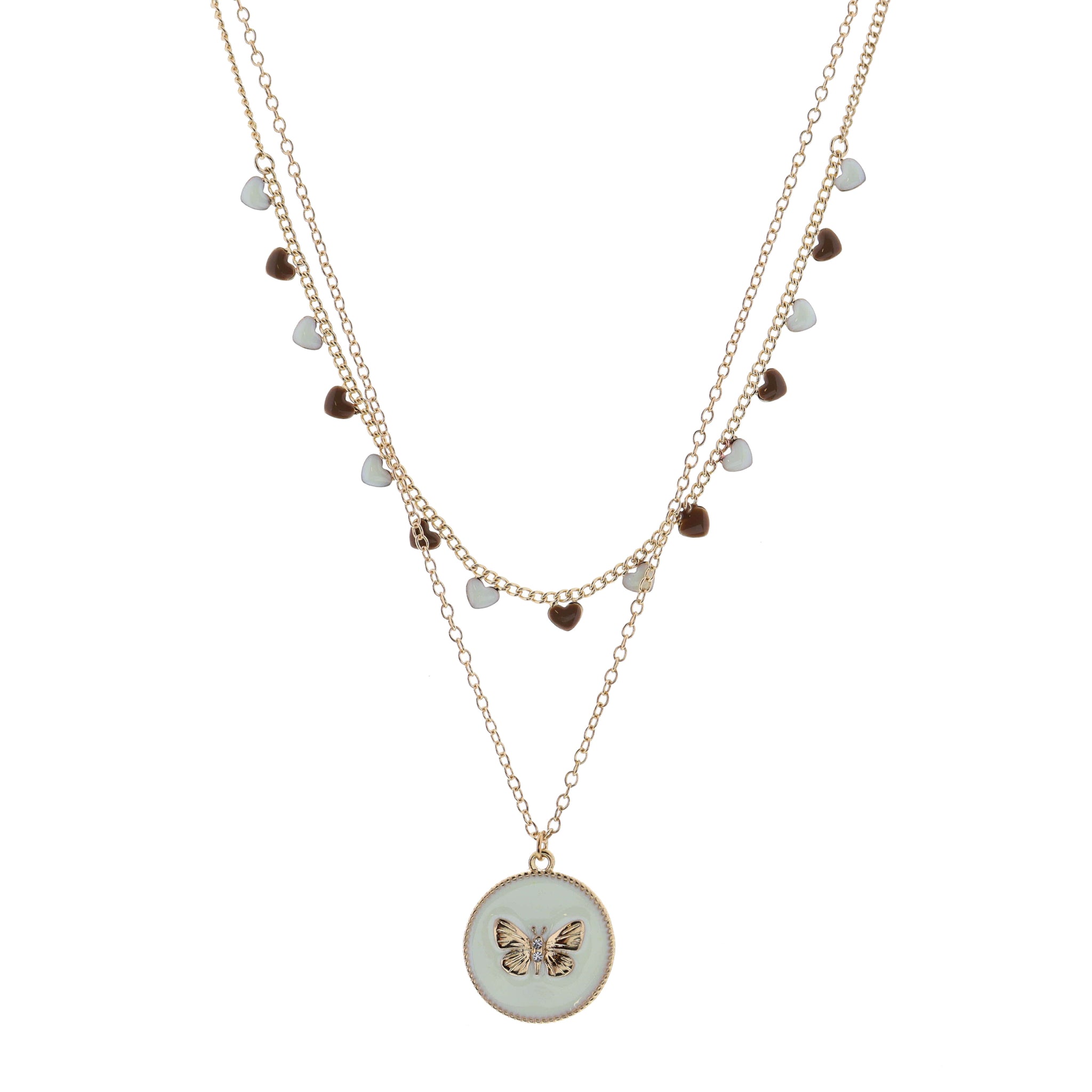 16", 18" 2 Layered Butterfly on Ivory Circle Necklace, 3" Ext