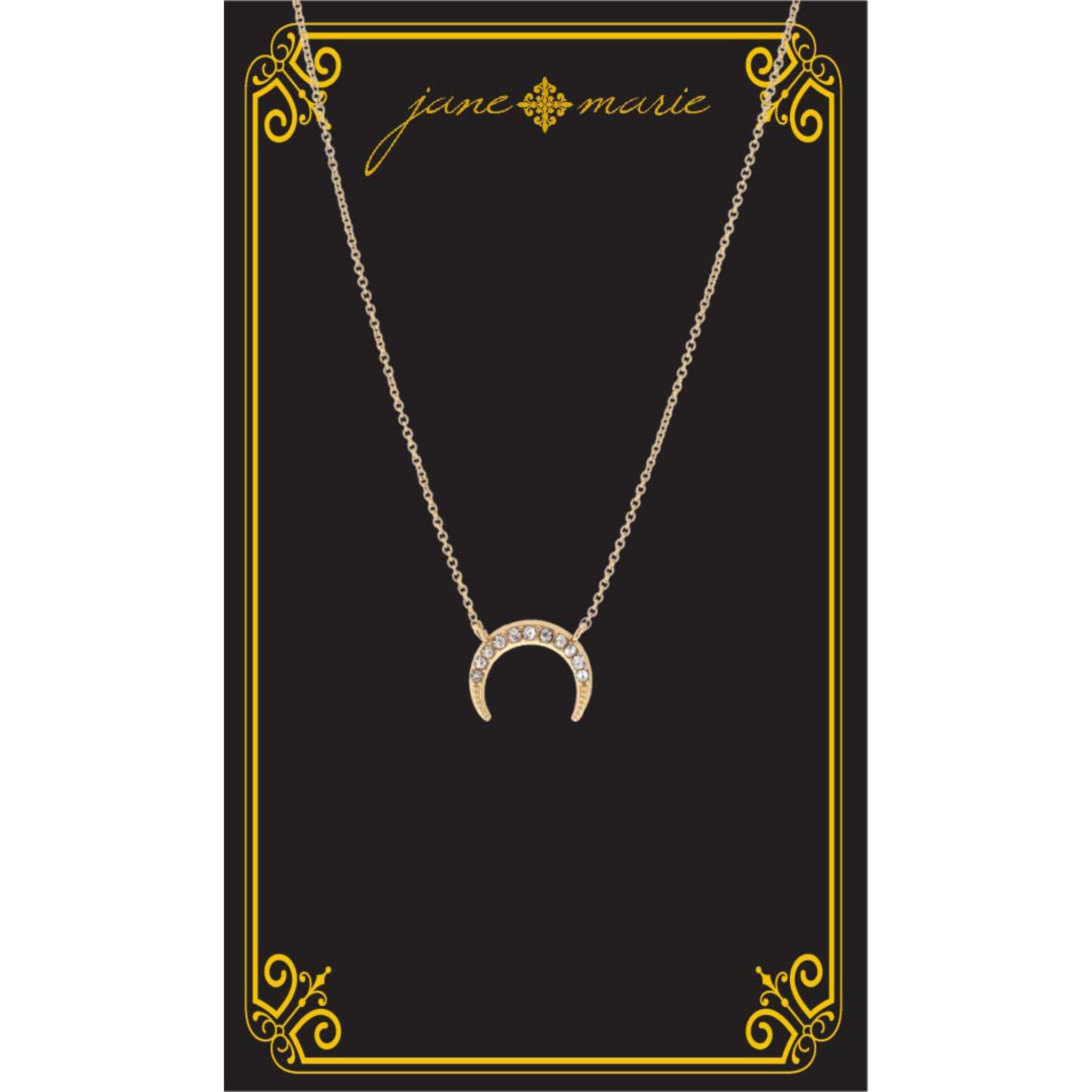 16" Gold Crescent with Clear Crystal Accents Necklace, , 3" Ext