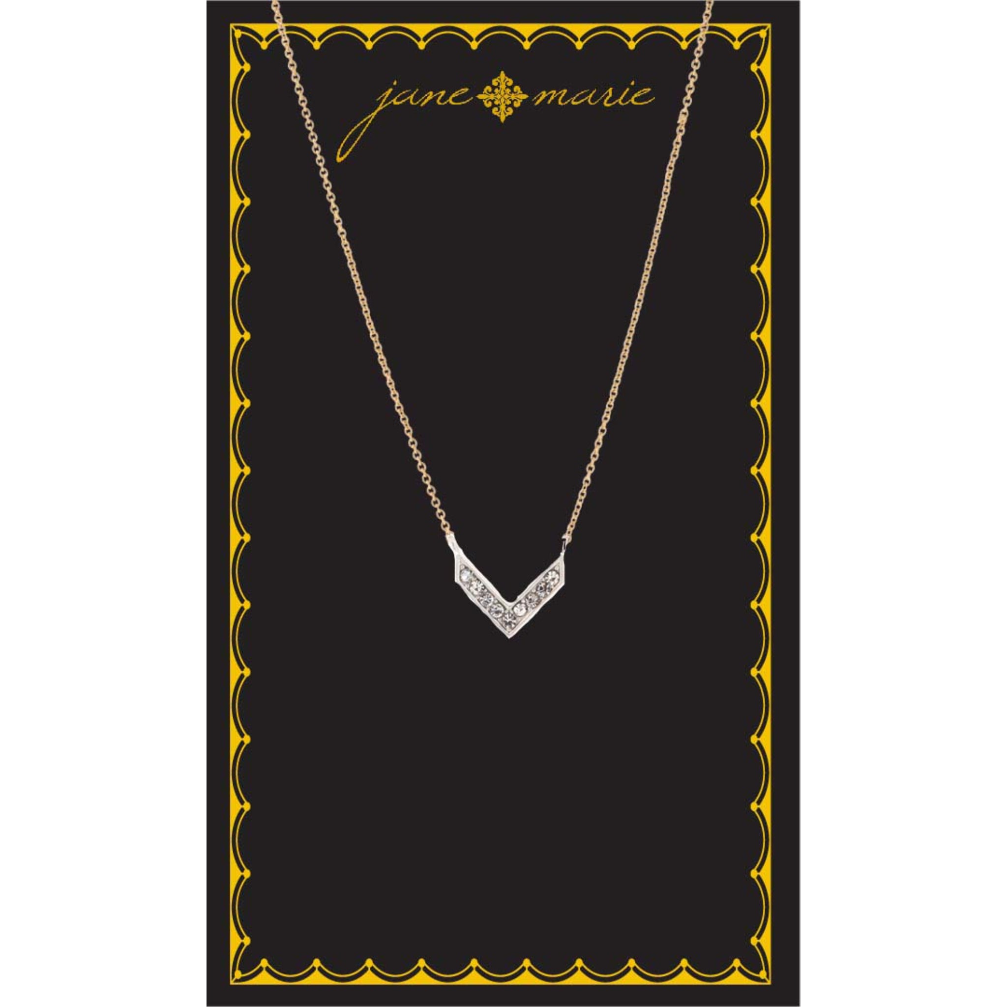 16" Clear Crystal Silver V Shape Necklace, , 3" Ext