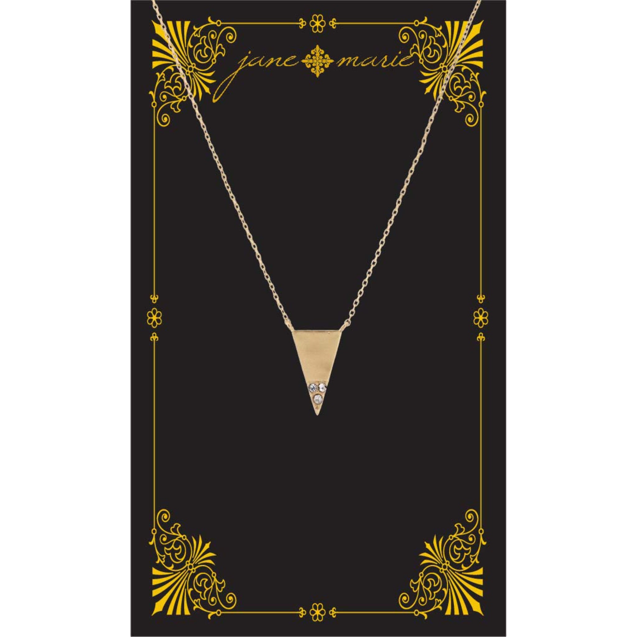 16" Gold Triangle with Clear Crystal Accents  Necklace, , 3" Ext