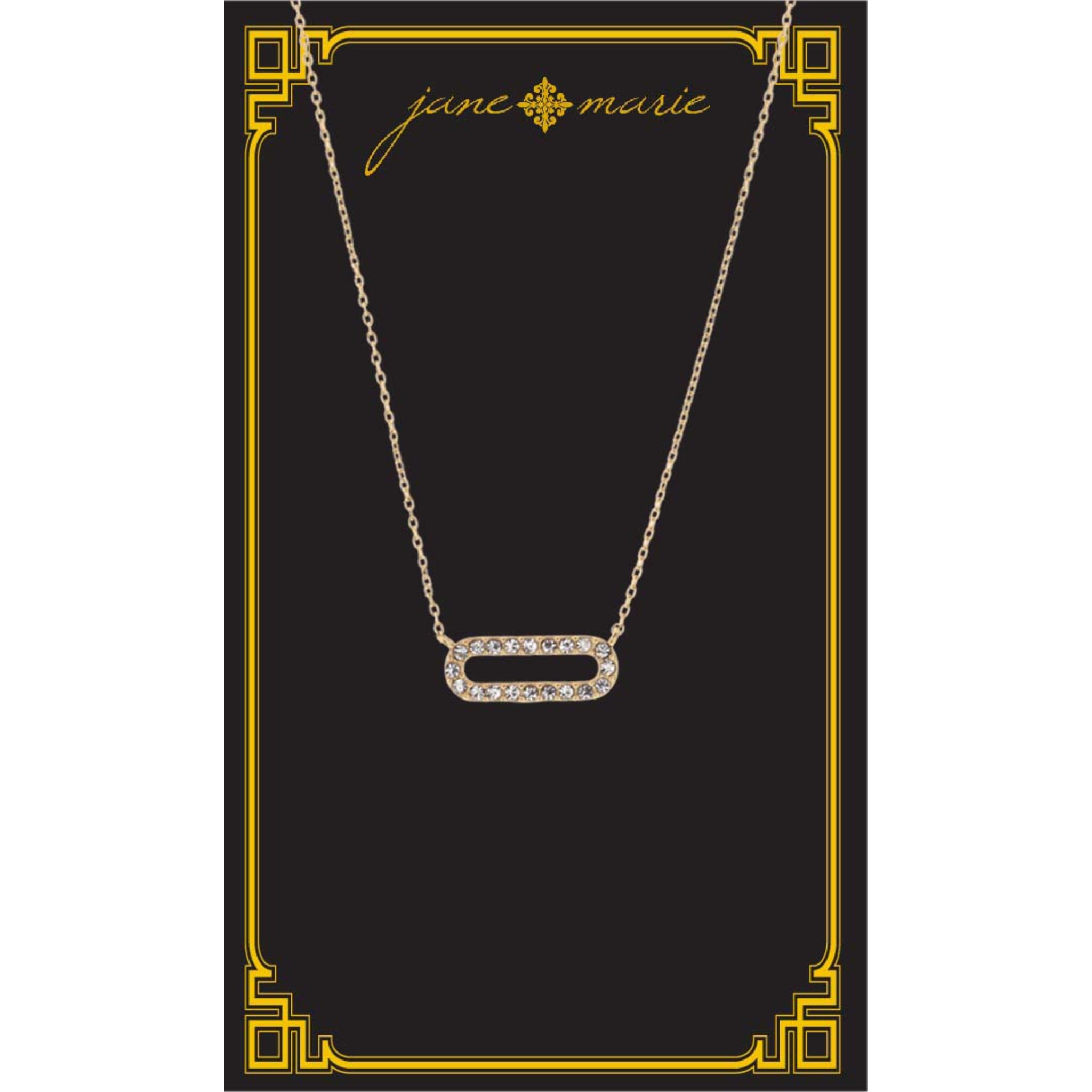 16" Clear Crystal Sideways Open Oval Necklace, , 3" Ext