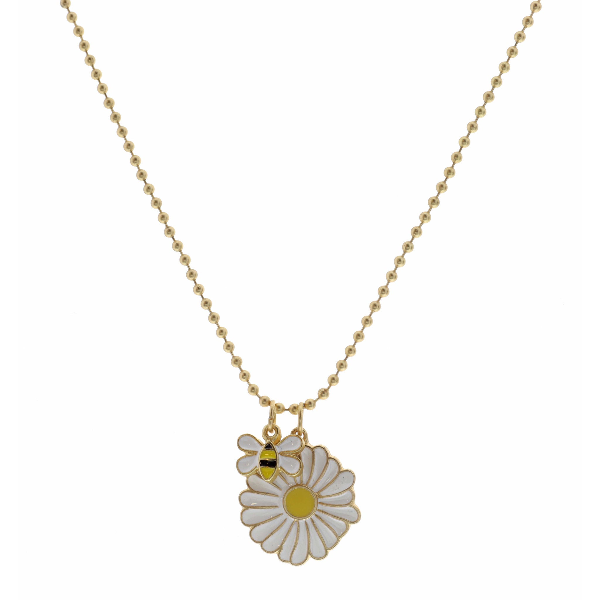 Kids 14" Small Bee with White Flower Necklace