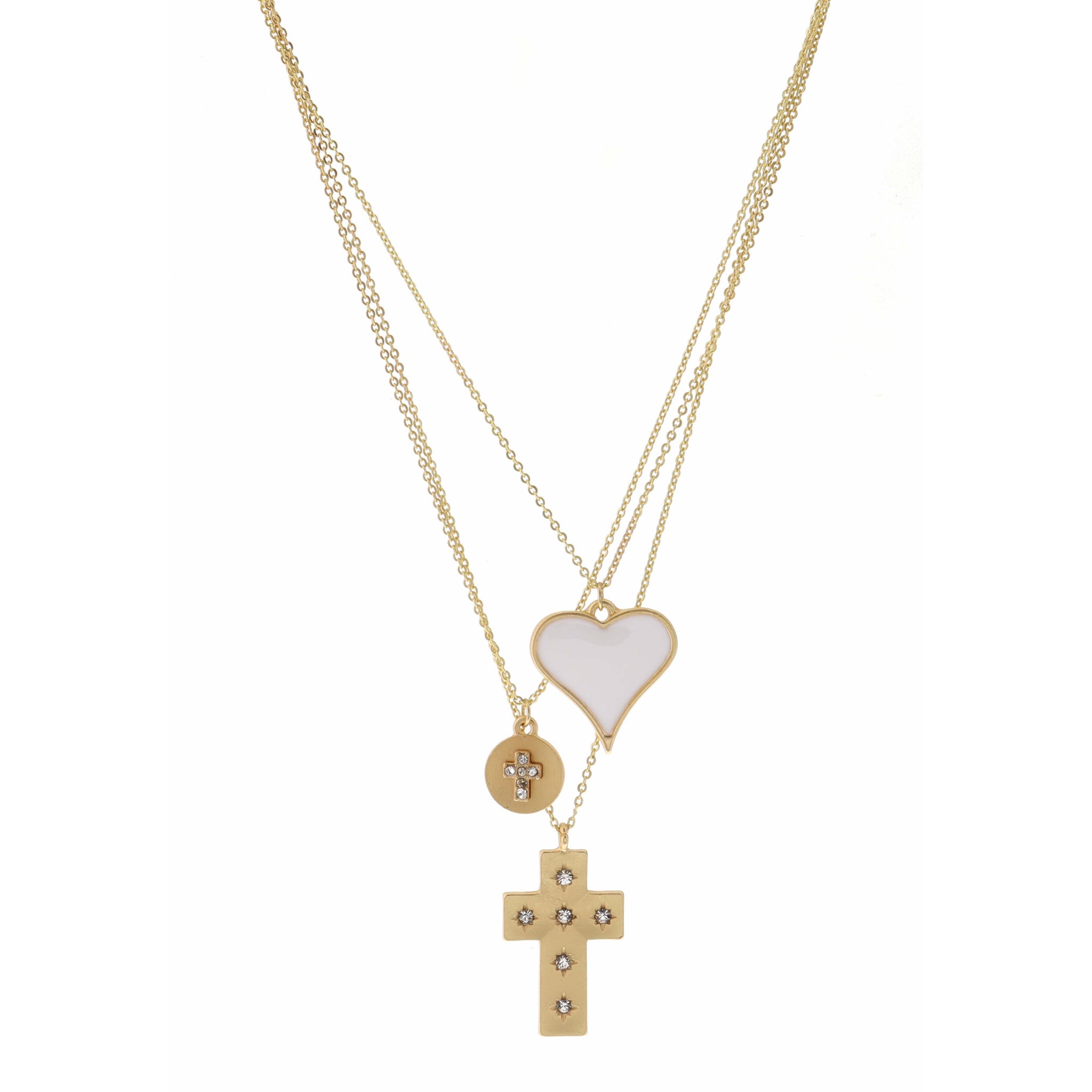 15", 16", 17" White Heart, Cross Disk, Cross with Crystal Necklace, 3" Ext