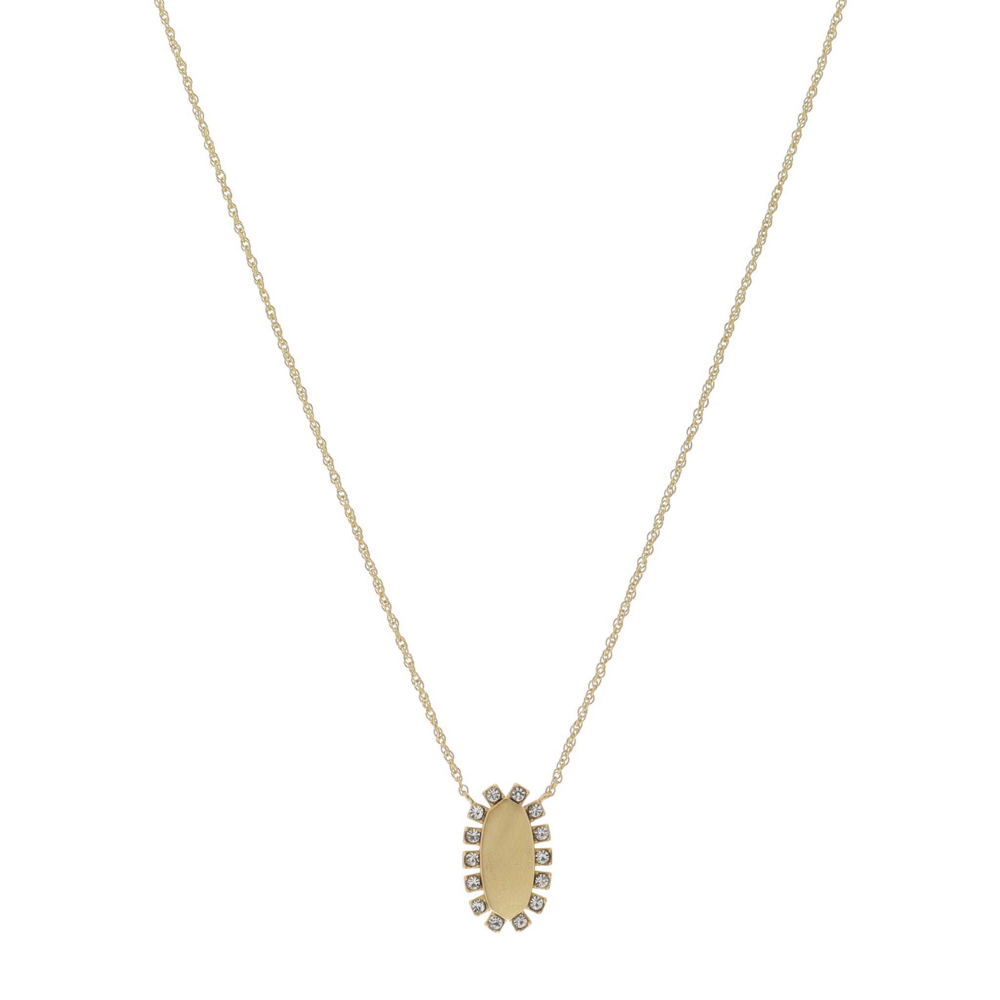 16"  Pointed Oval with Crystal Accents Necklace, 3" Ext