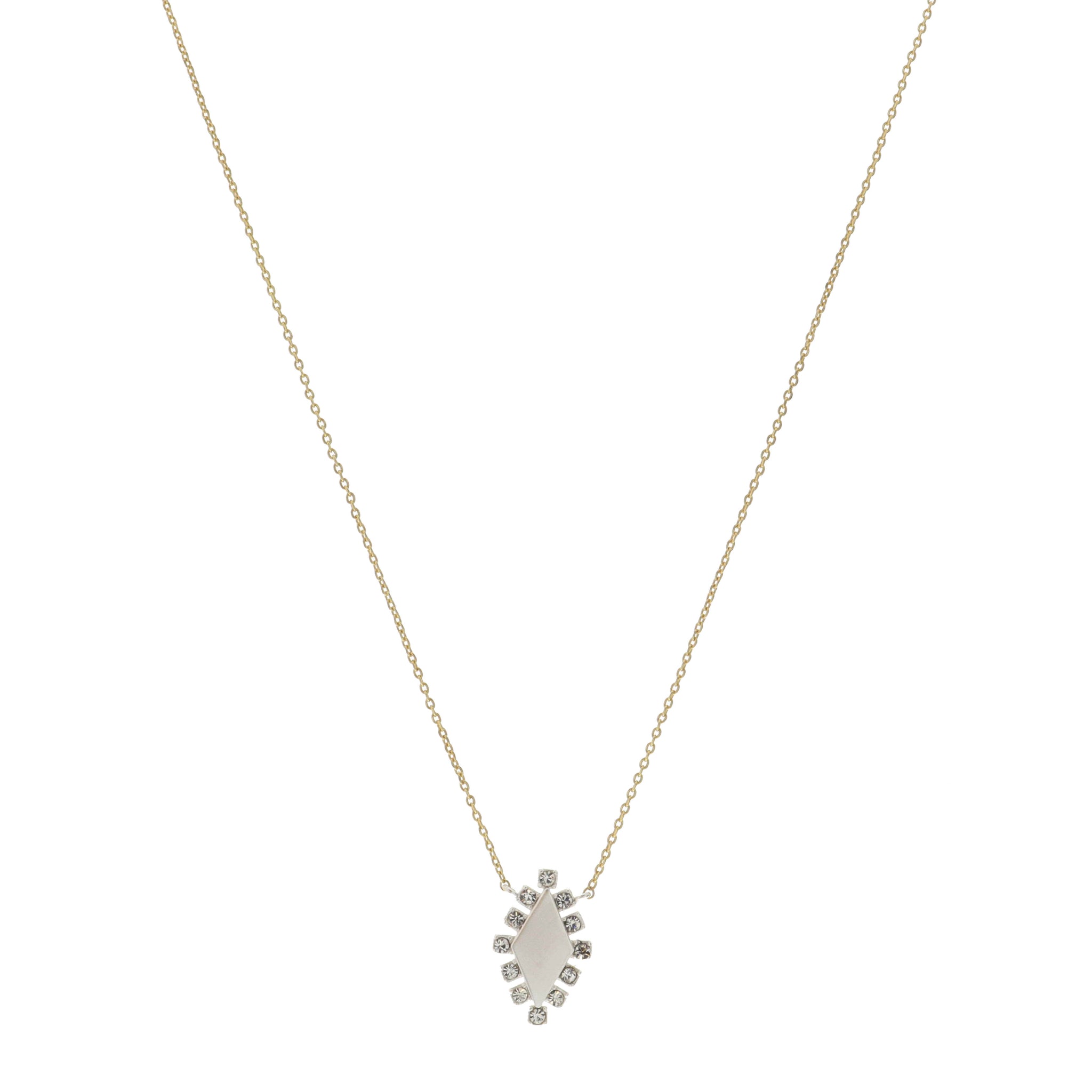 16"  Silver Diamond Oval with Crystal Accents Necklace, 3" Ext