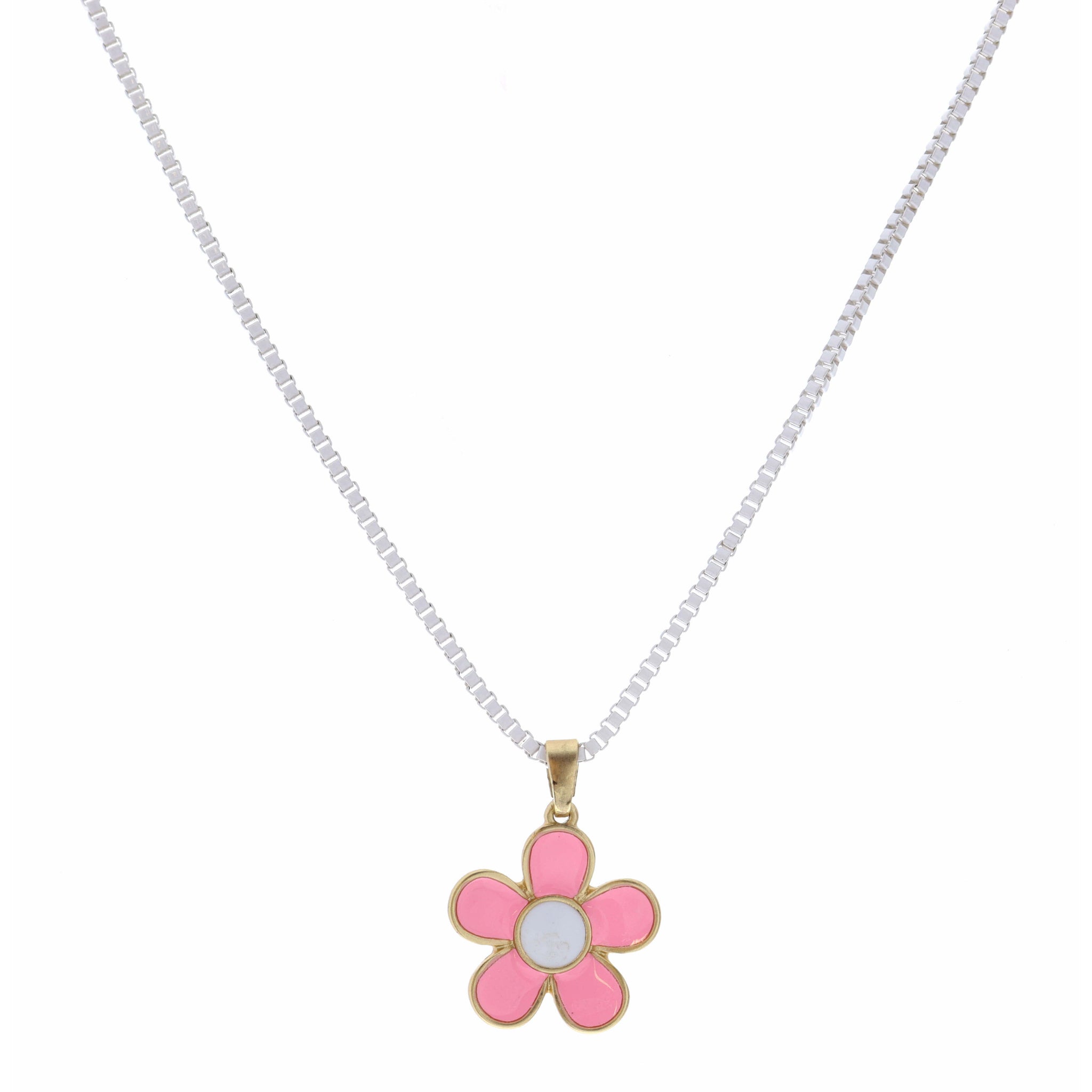 Kids 14" Pink and White Flower Necklace, 3" Ext