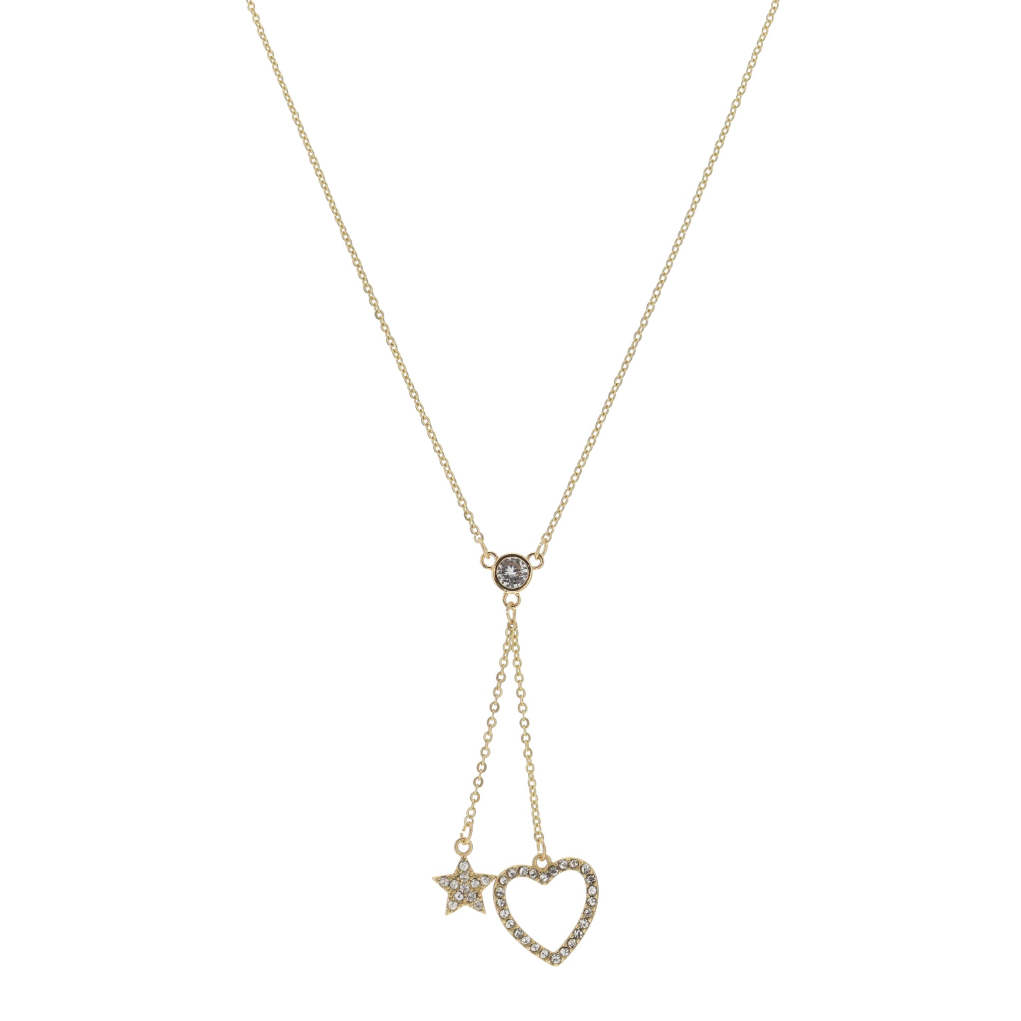 16" Crystal Station with Star & Heart Dangles Necklace, 3" Ext