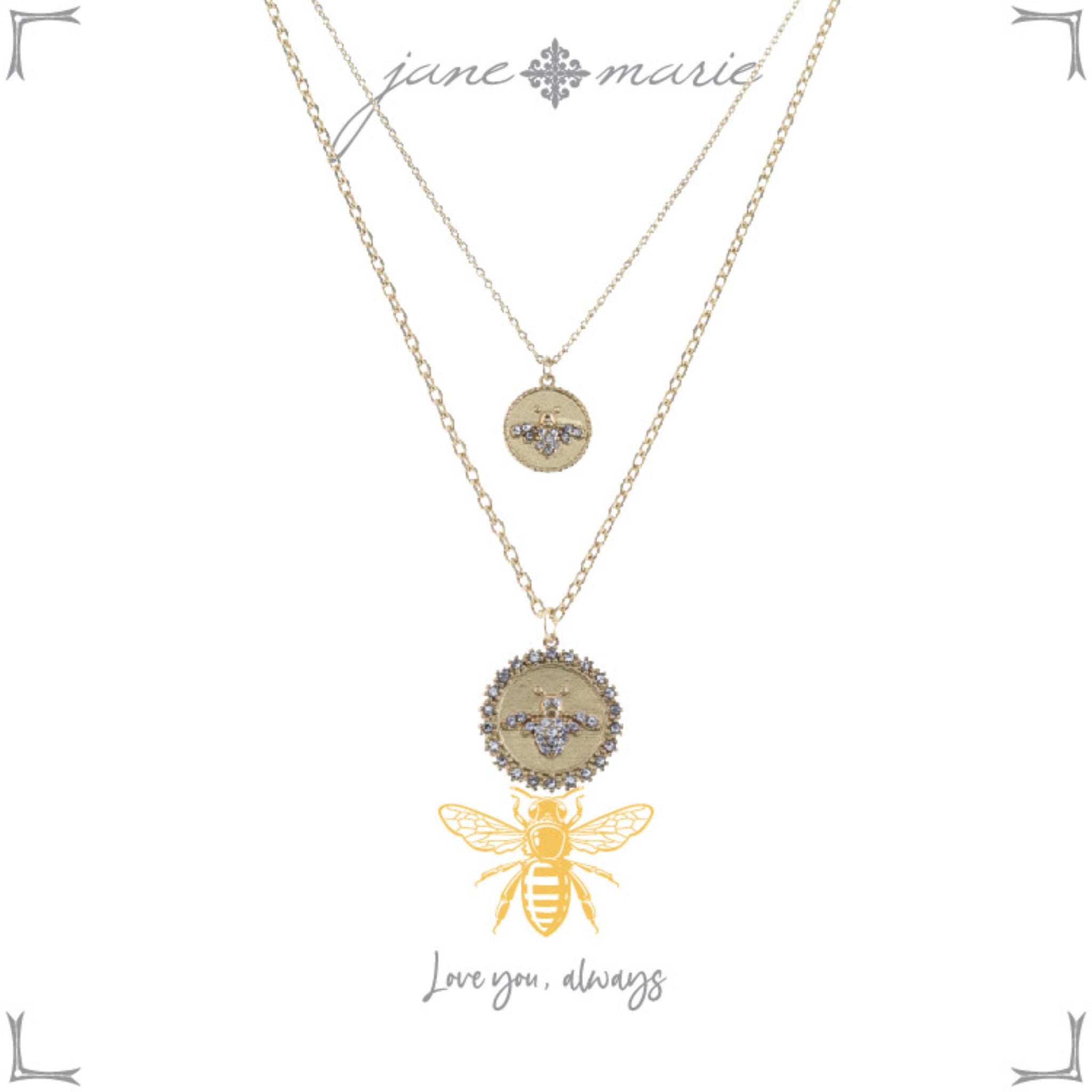 Kids 14", 16" Mom + Daughter Set, Disks with Crystal Bees Necklace, 3" Ext