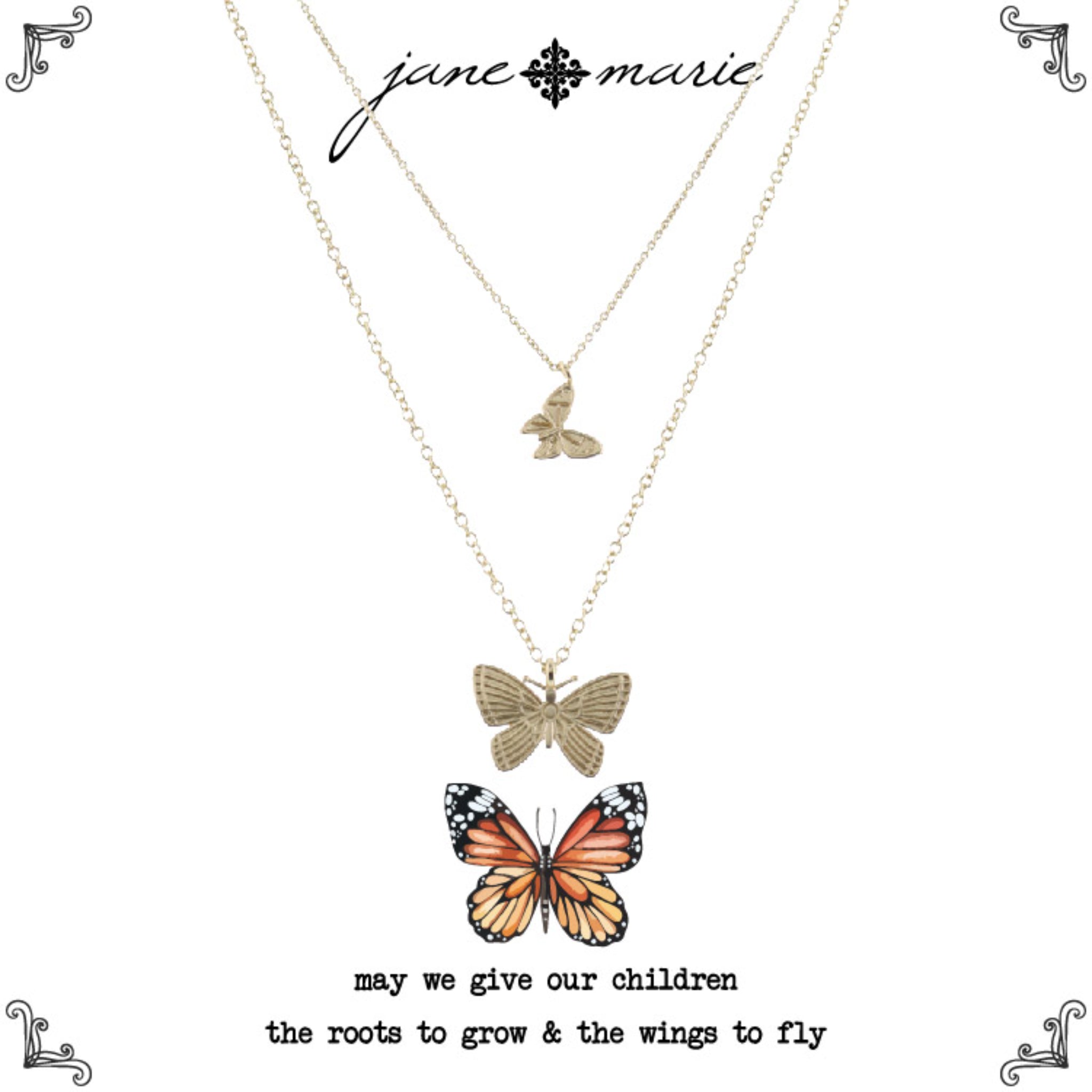 Kids 14", 16" Mom + Daughter Set, Butterfly, Butterfly Necklace, 3" Ext