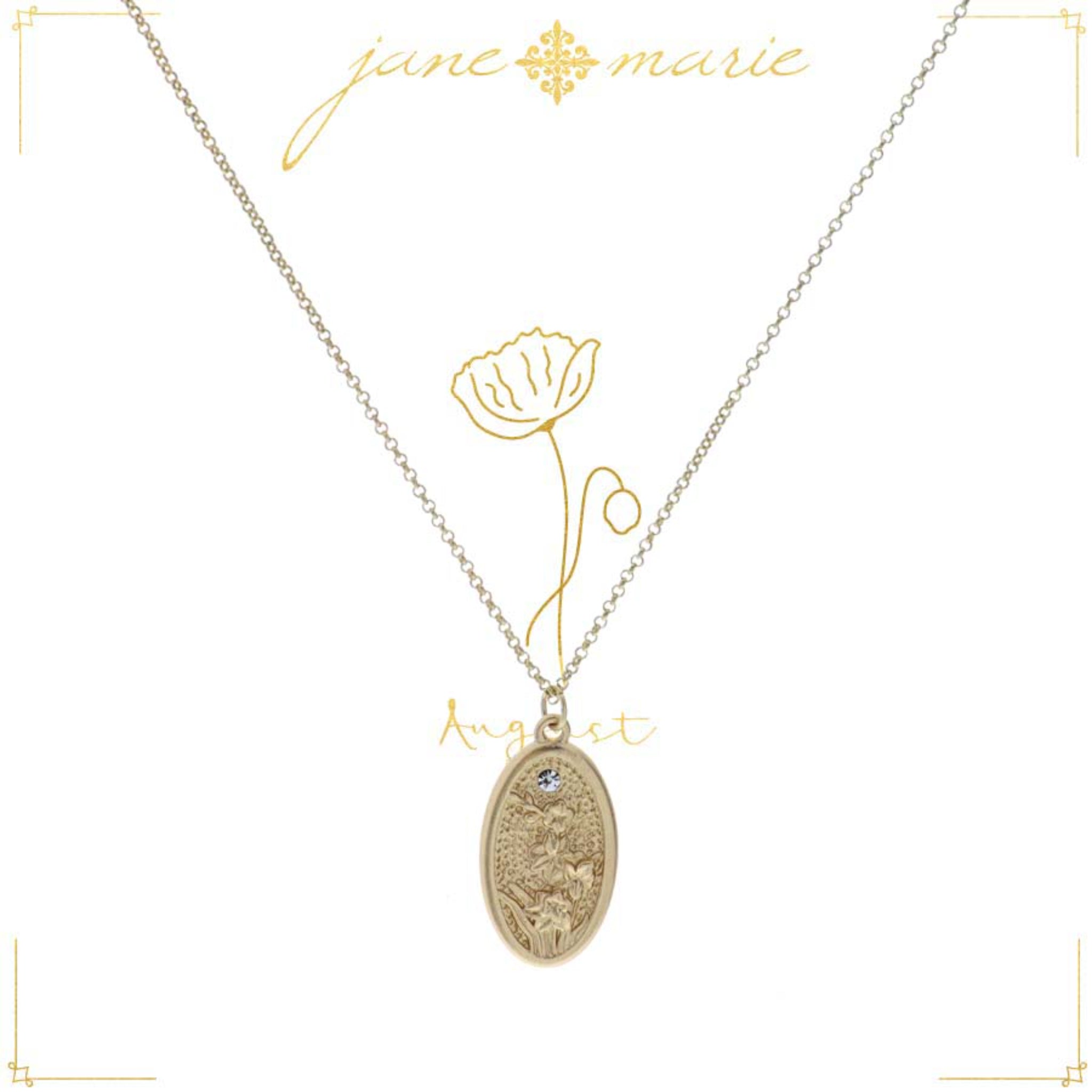 18" Poppy "August", Floral Oval Necklace, 3" Ext