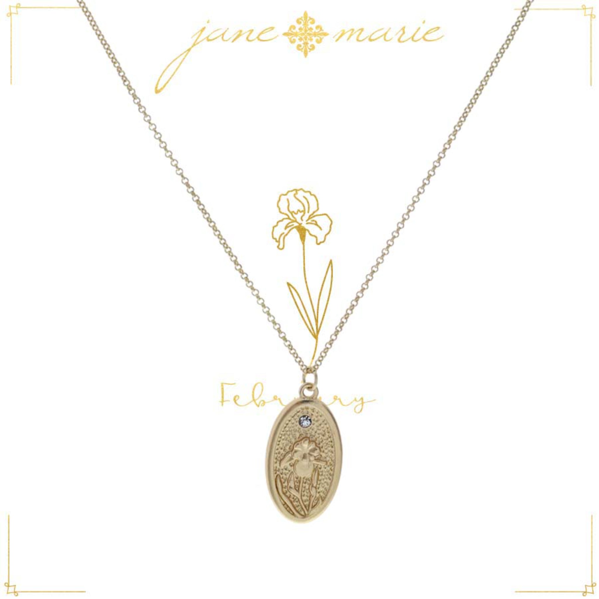 18" Iris "February", Floral Oval Necklace, 3" Ext