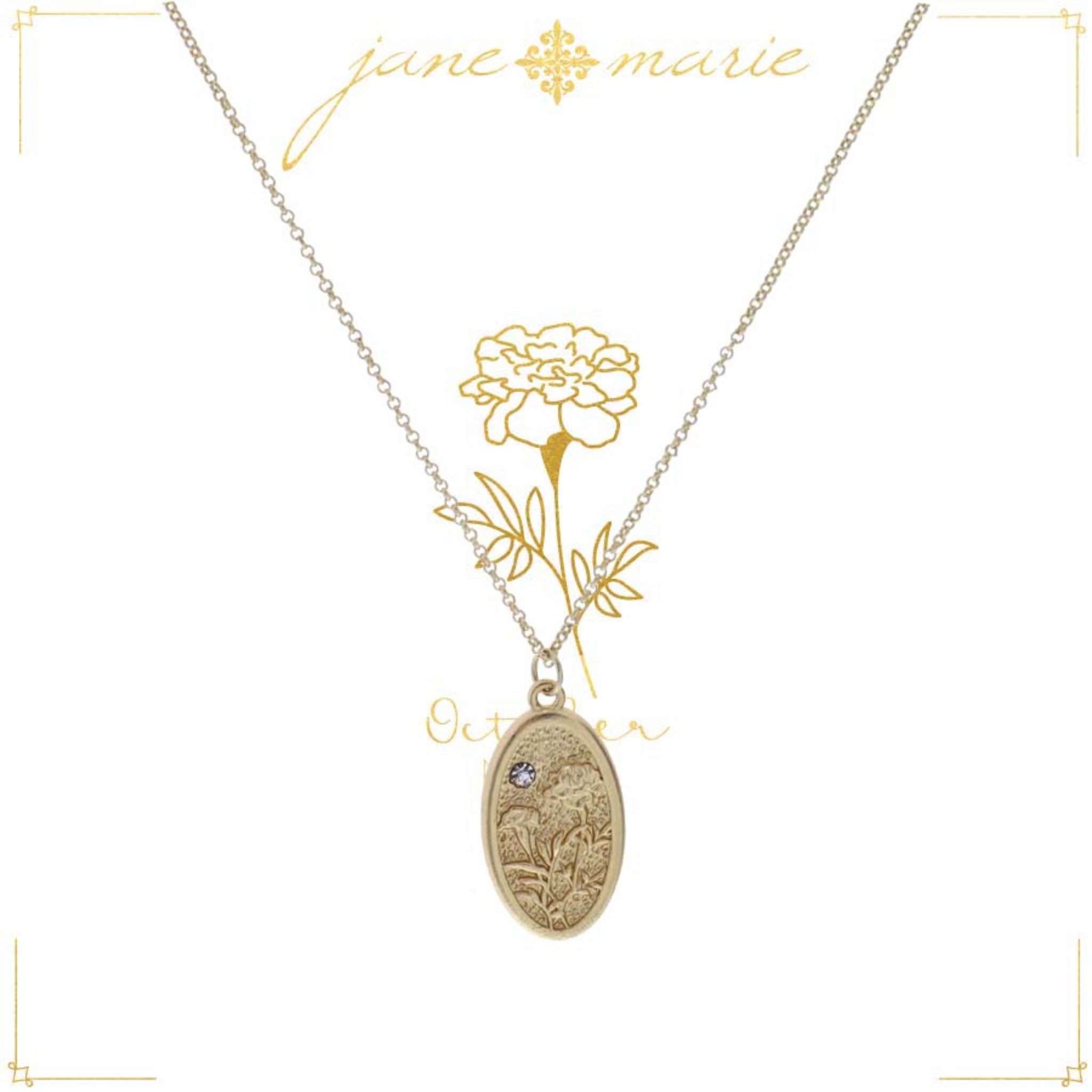 18" Marigold "October", Floral Oval Necklace, 3" Ext