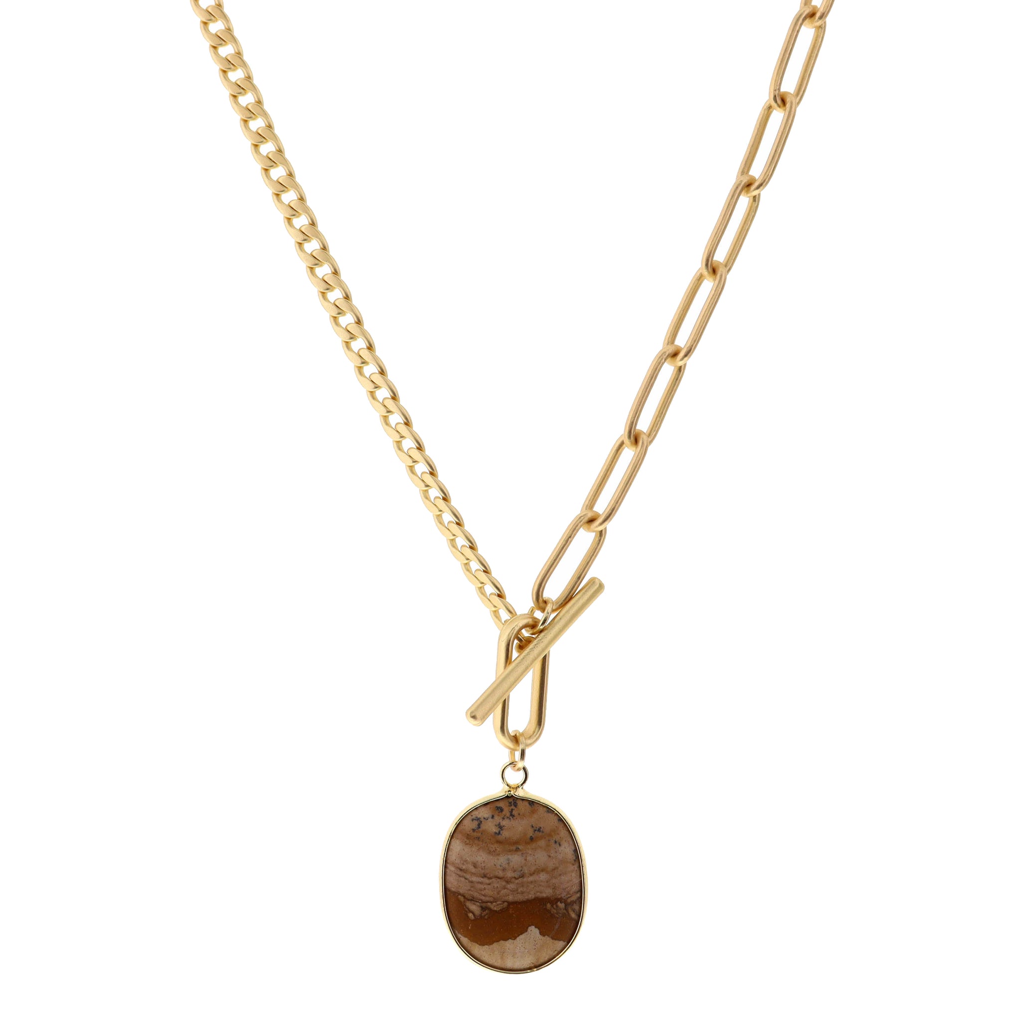 16" Picture Jasper Pendant Necklace, 3" Ext