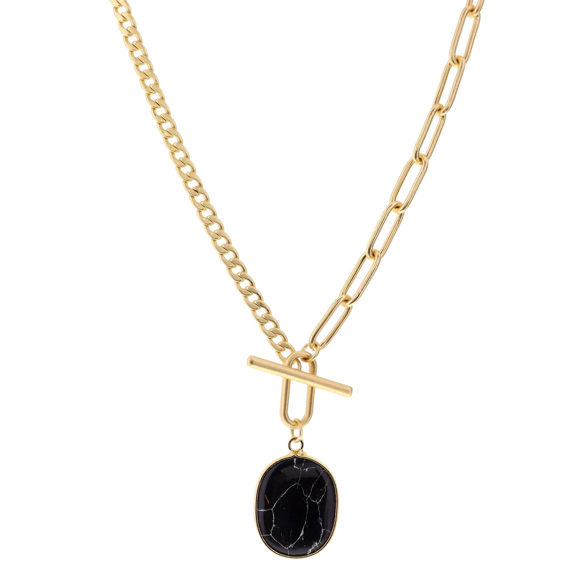 16" Jet Howlite Pendant Necklace, 3" Ext