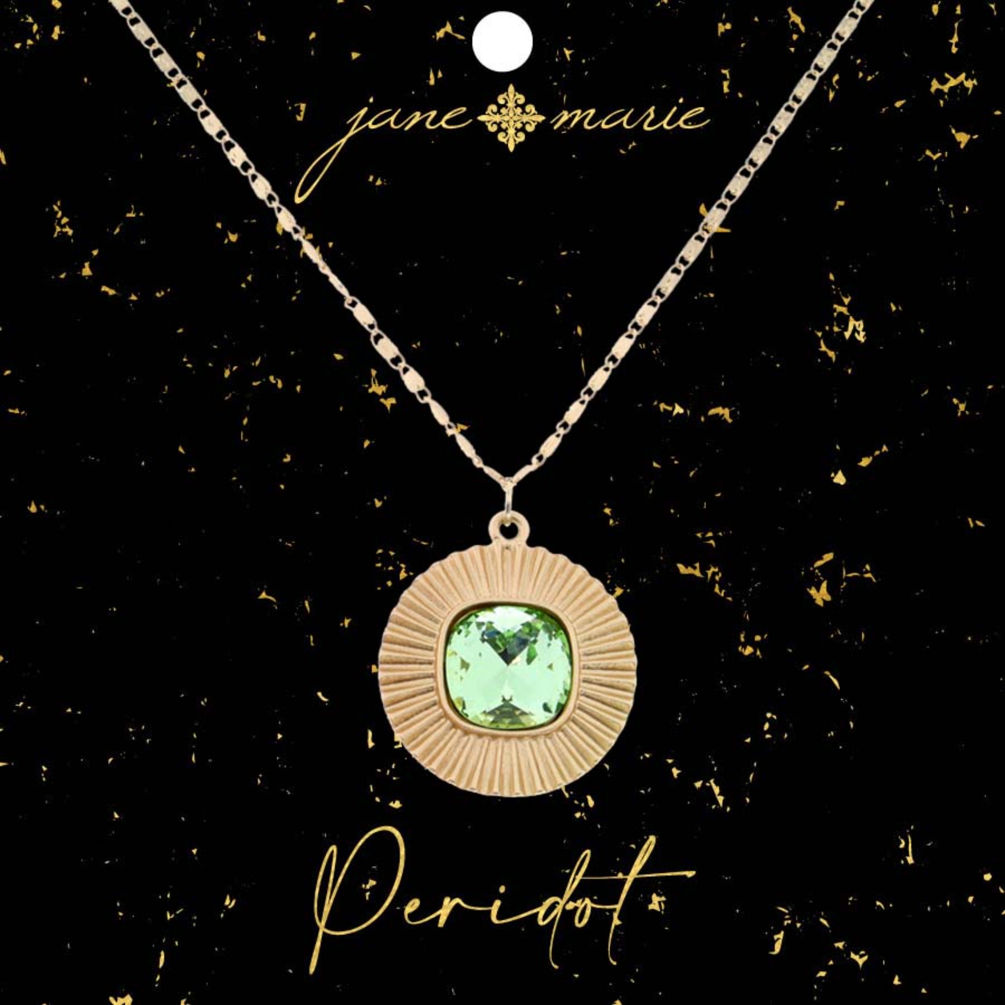 16" Square Peridot Crystal with Circle Decorative Edging Necklace, 3" Ext