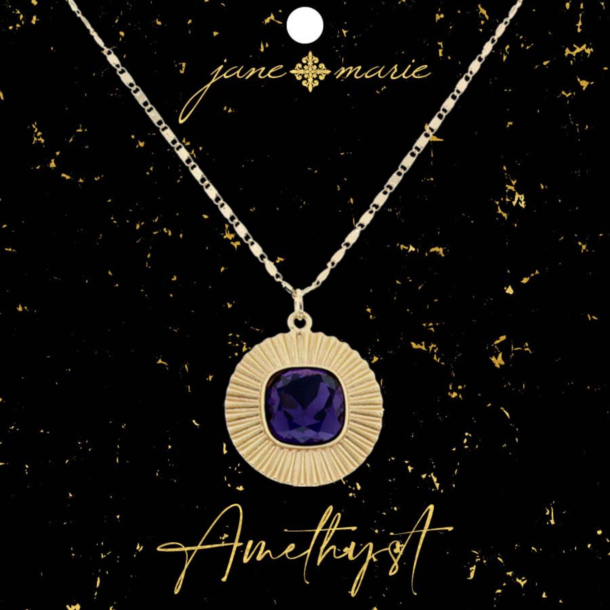 16" Square Amethyst Crystal with Circle Decorative Edging Necklace, 3" Ext