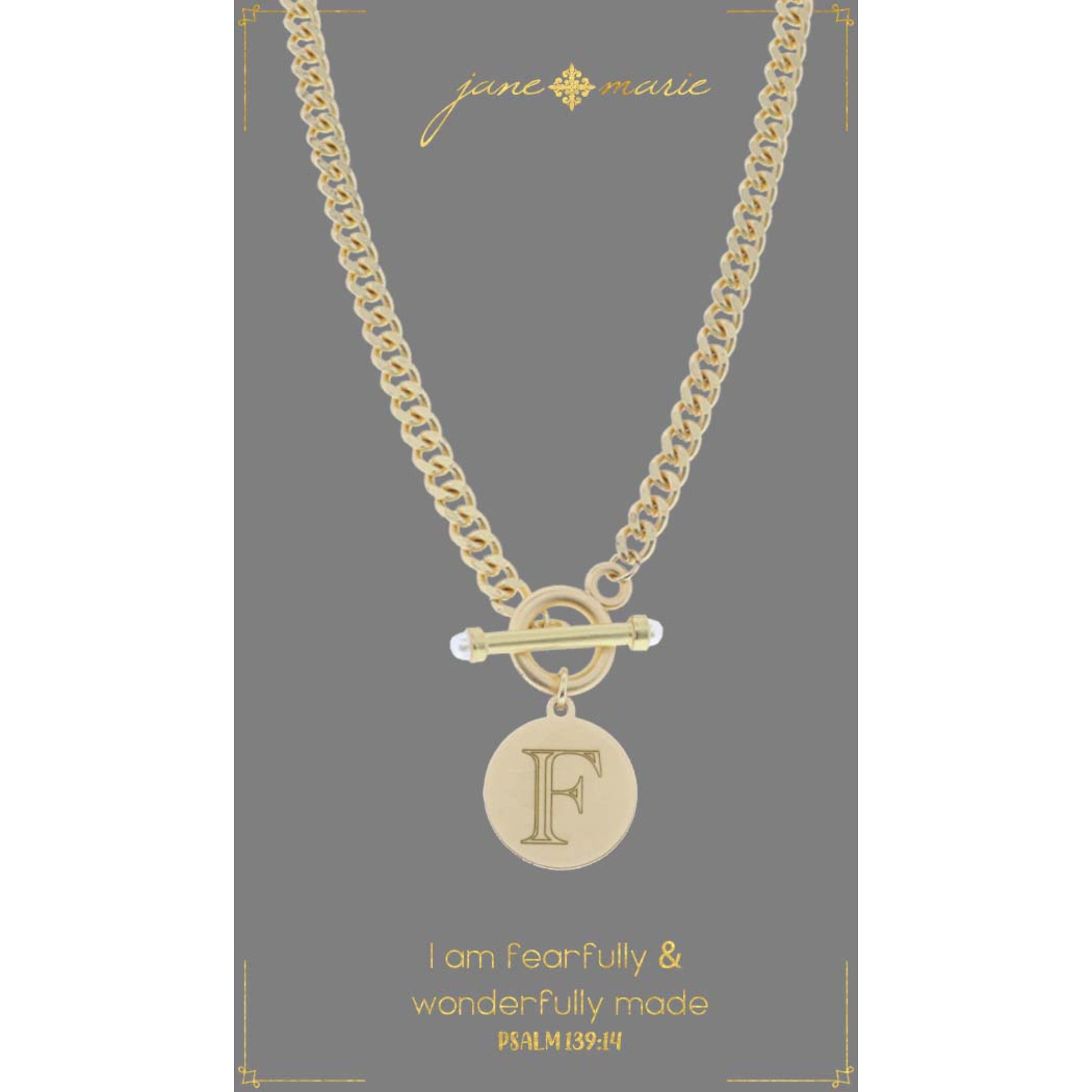 18" Engraved Initial "F" with Pearl Embellished Toggle Necklace