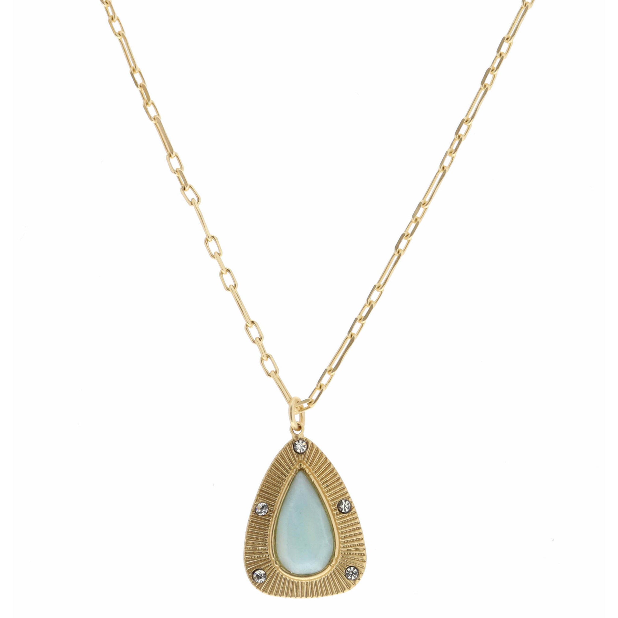 16" Teardrop with Center Amazonite Teardrop Necklace, 3" Ext