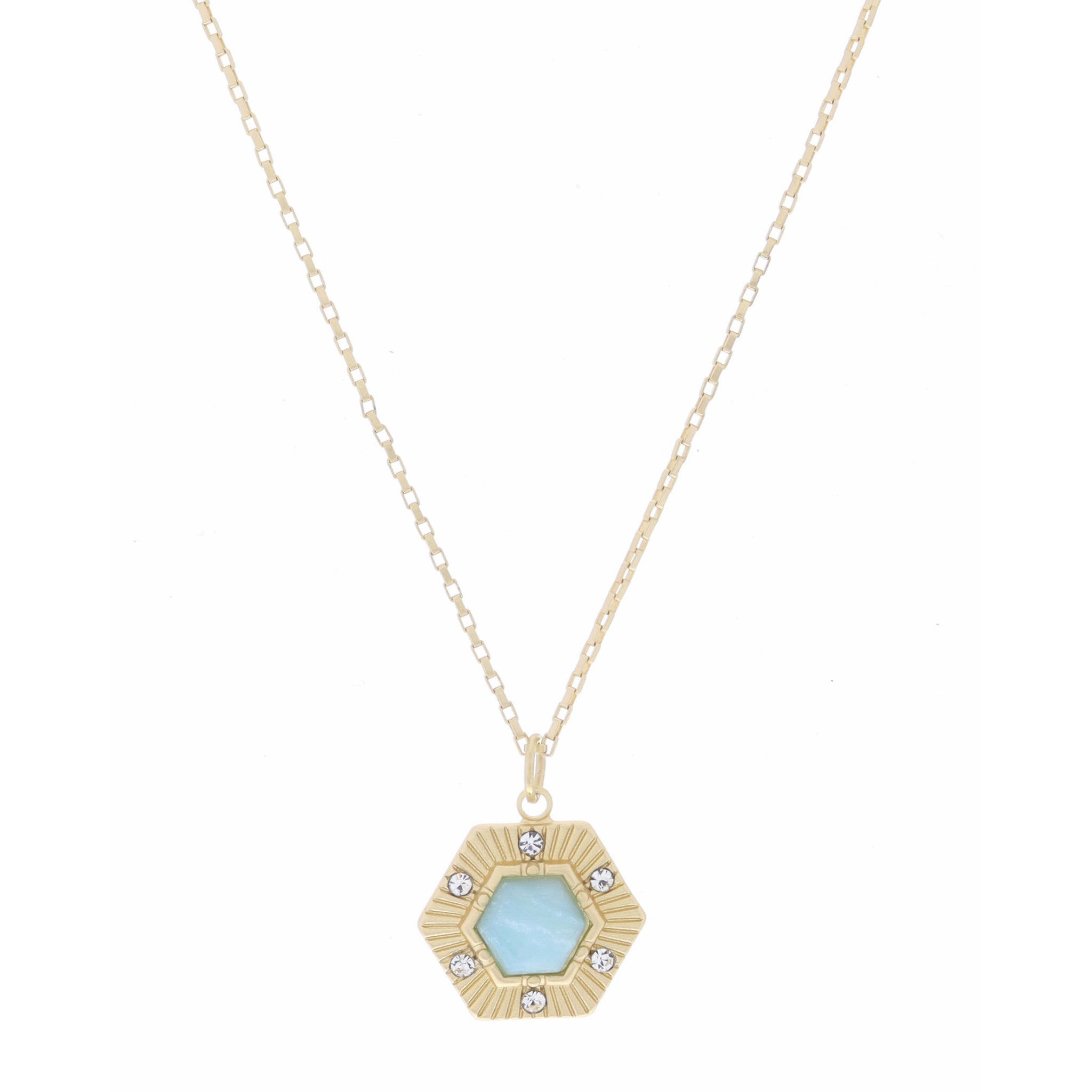 16" Hexagon with Center Amazonite Hexagon Necklace, 3" Ext