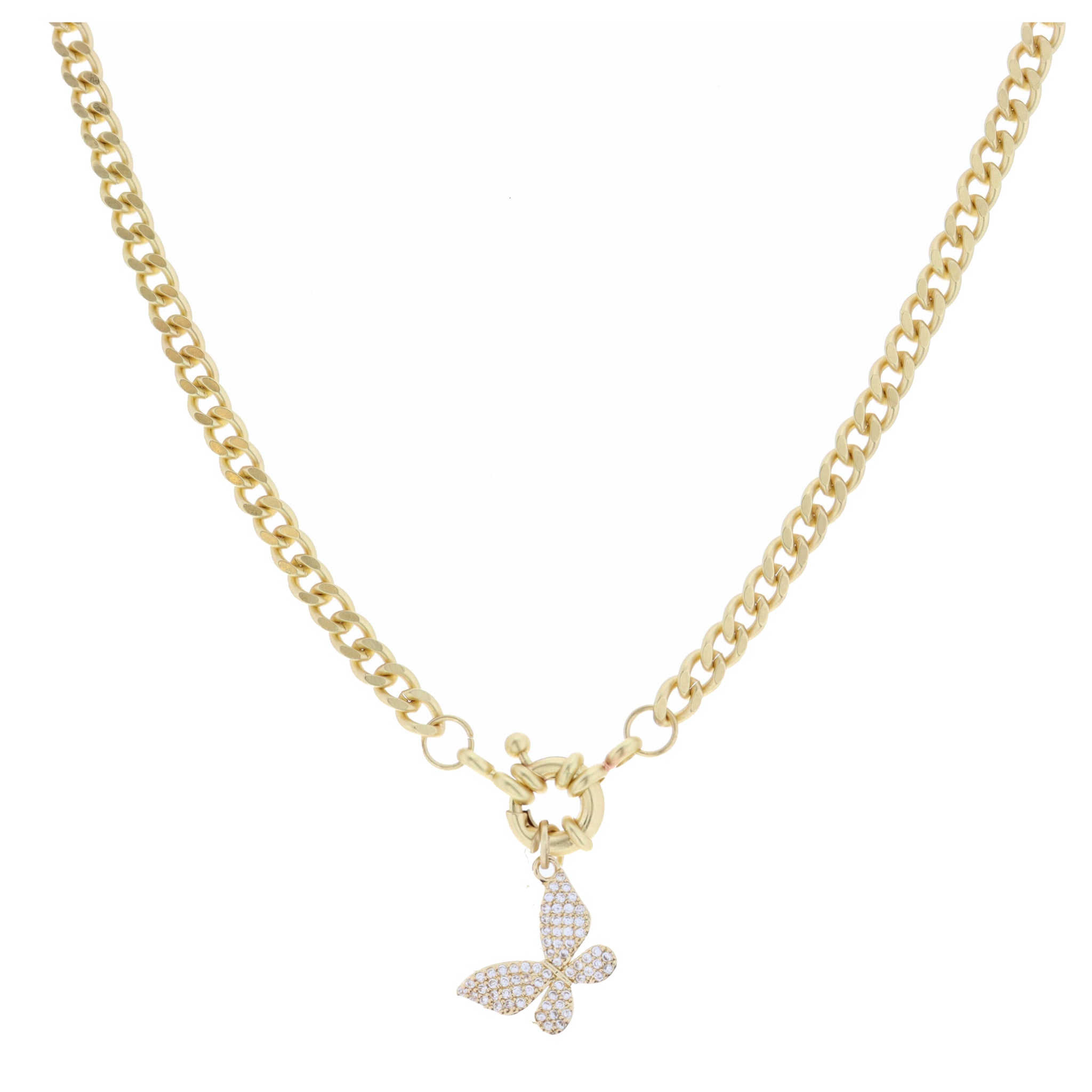 14.5" Clear Crystal and Gold Sideways Butterfly Necklace