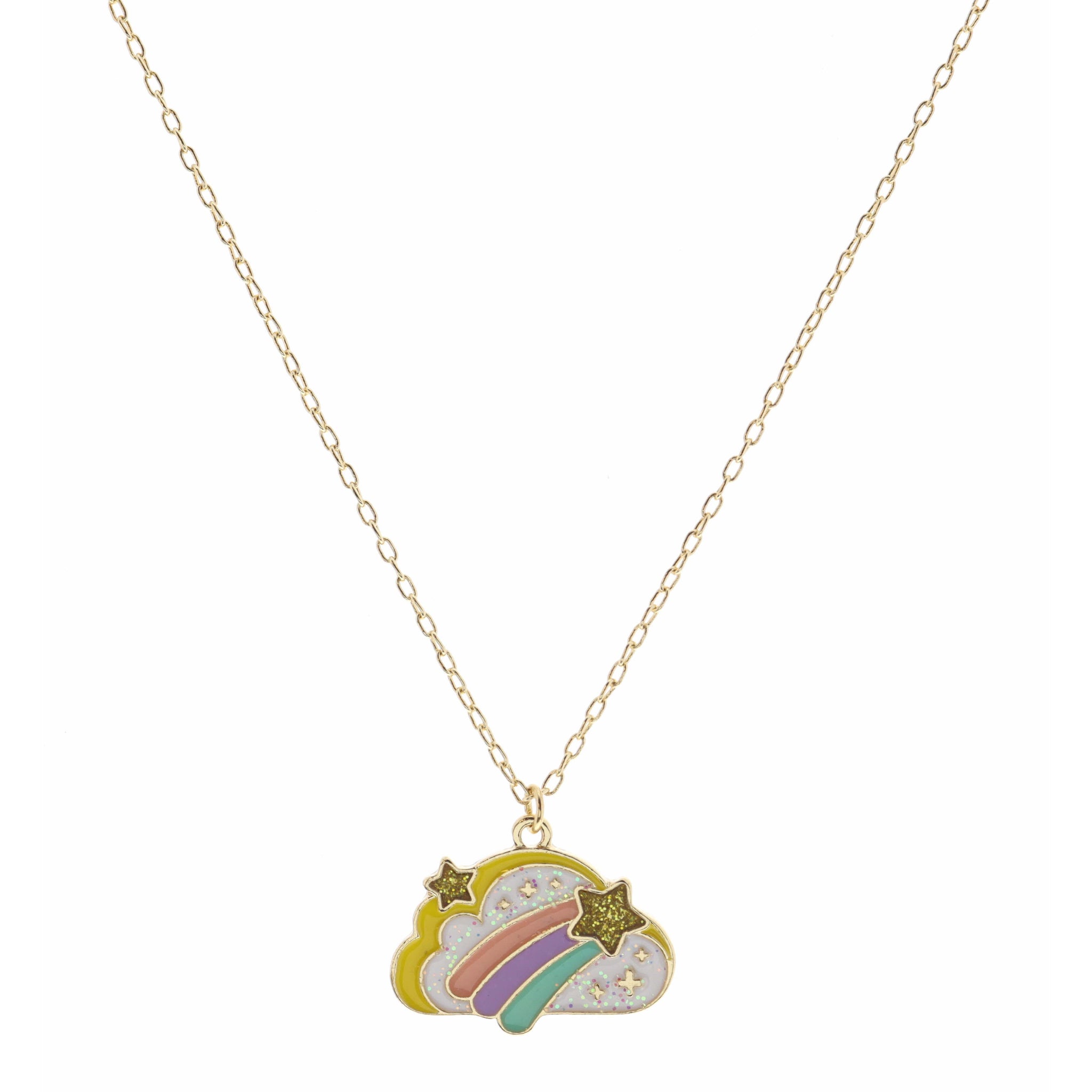 Kids 14" Multi Enamel Cloud with Gold Glitter Star Necklace, 3" Ext